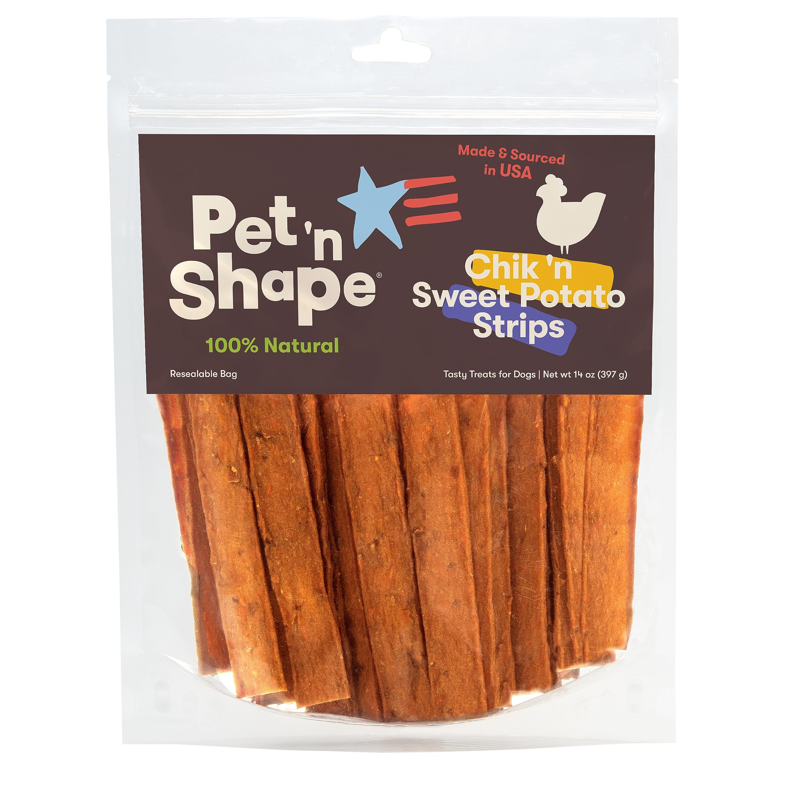 Pet n Shape Chik n Sweet Potato Strips Dog Treats- Made and Sourced in the USA- 14 Ounce