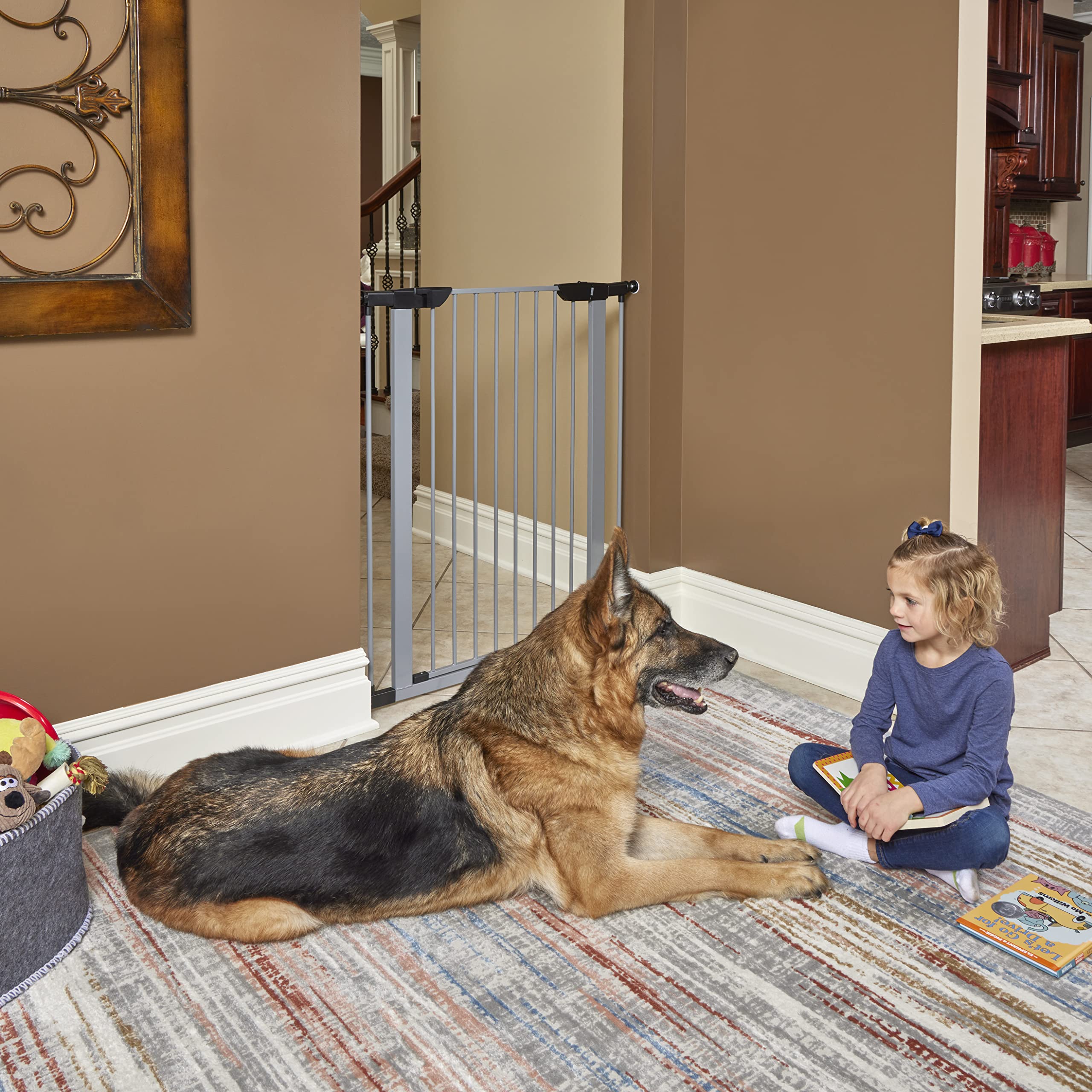 Brand New World New World Steel Dog Gate, Pressure Mounted Pet Gate Protects Walls & Doorways, No Tool Installation, Dog Gate Me