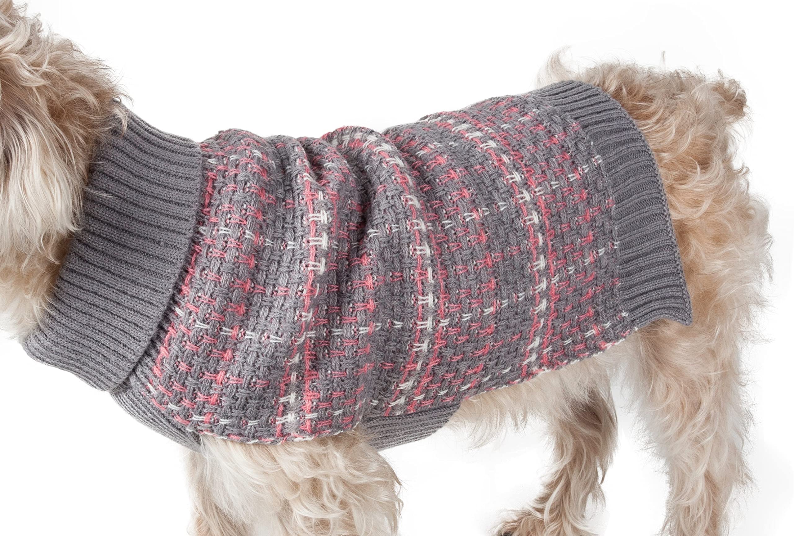 Pet Life  Symphony Static Pet Sweater - Designer Heavy Cable Knitted Dog Sweater with Turtle Neck - Winter Dog Clothes Designed