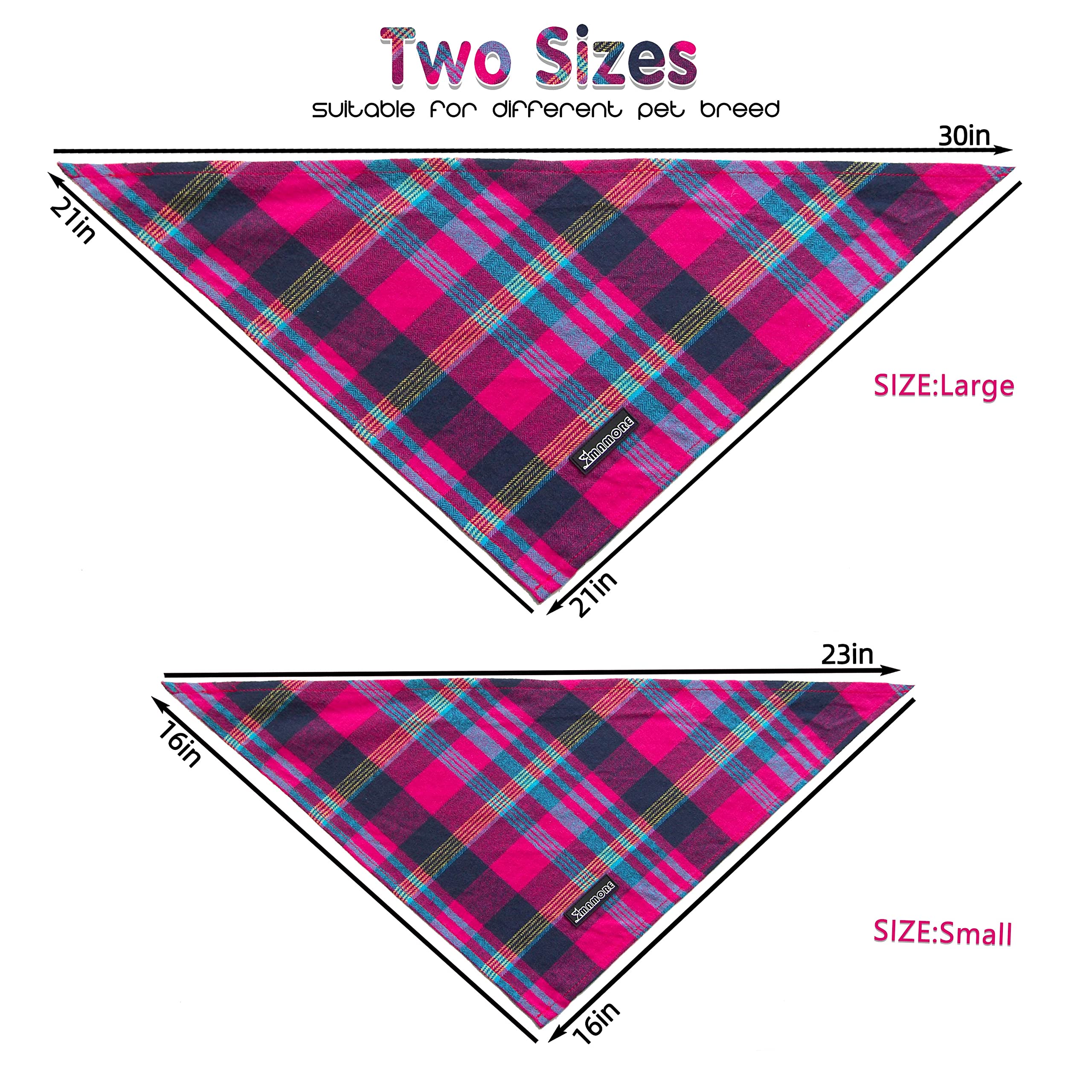 Adjustable Plaid Dog Bandanas,1Pc Soft Washable Cotton Triangle Bib Kerchief Scarfs For Small Medium Large Dogs And Cats (Fuchsi