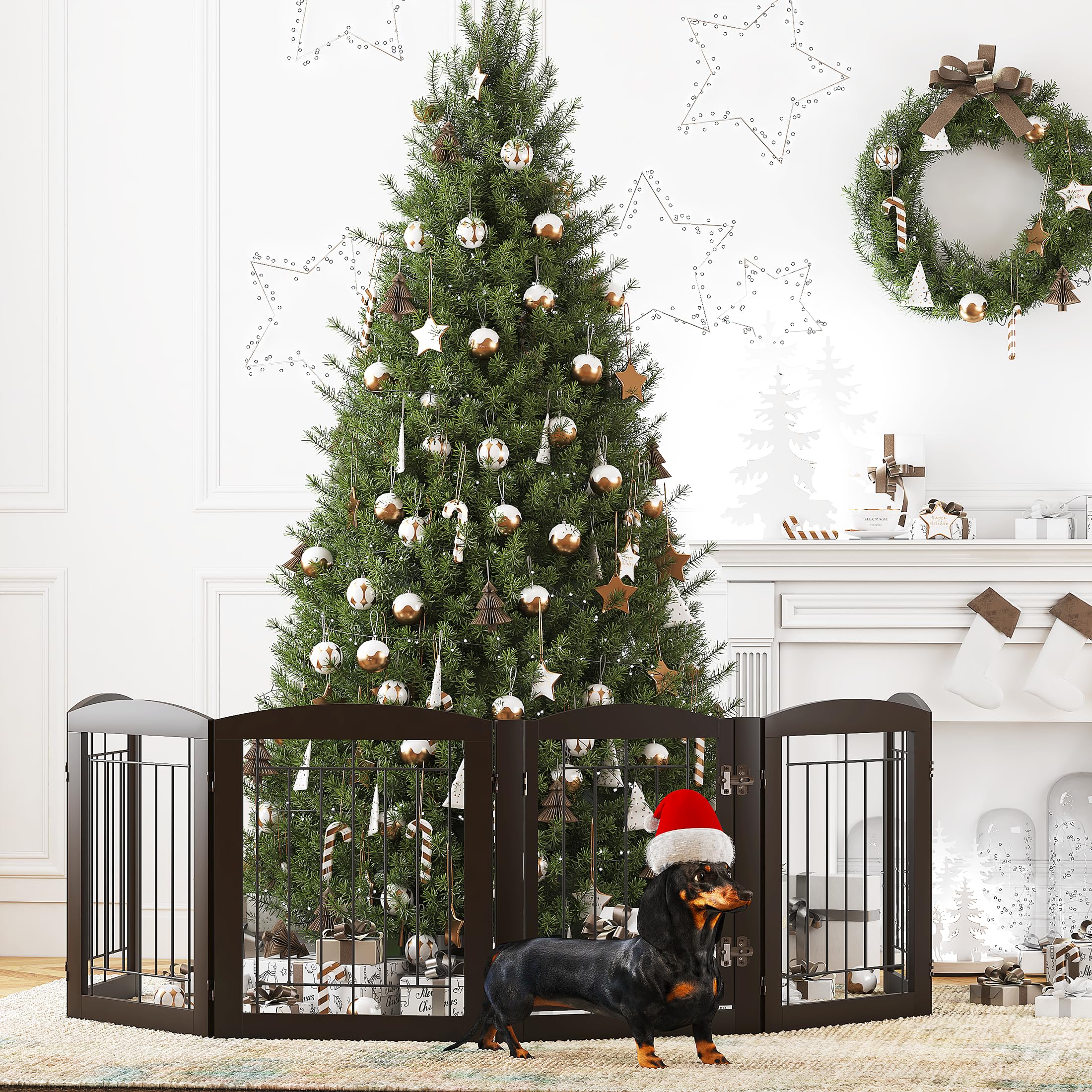 PAWLAND Dog Gate Indoor with Walk Through Door, Foldable Free Standing Pet Gate for Doorways, Stairs, The Houes, Pet Puppy Safet