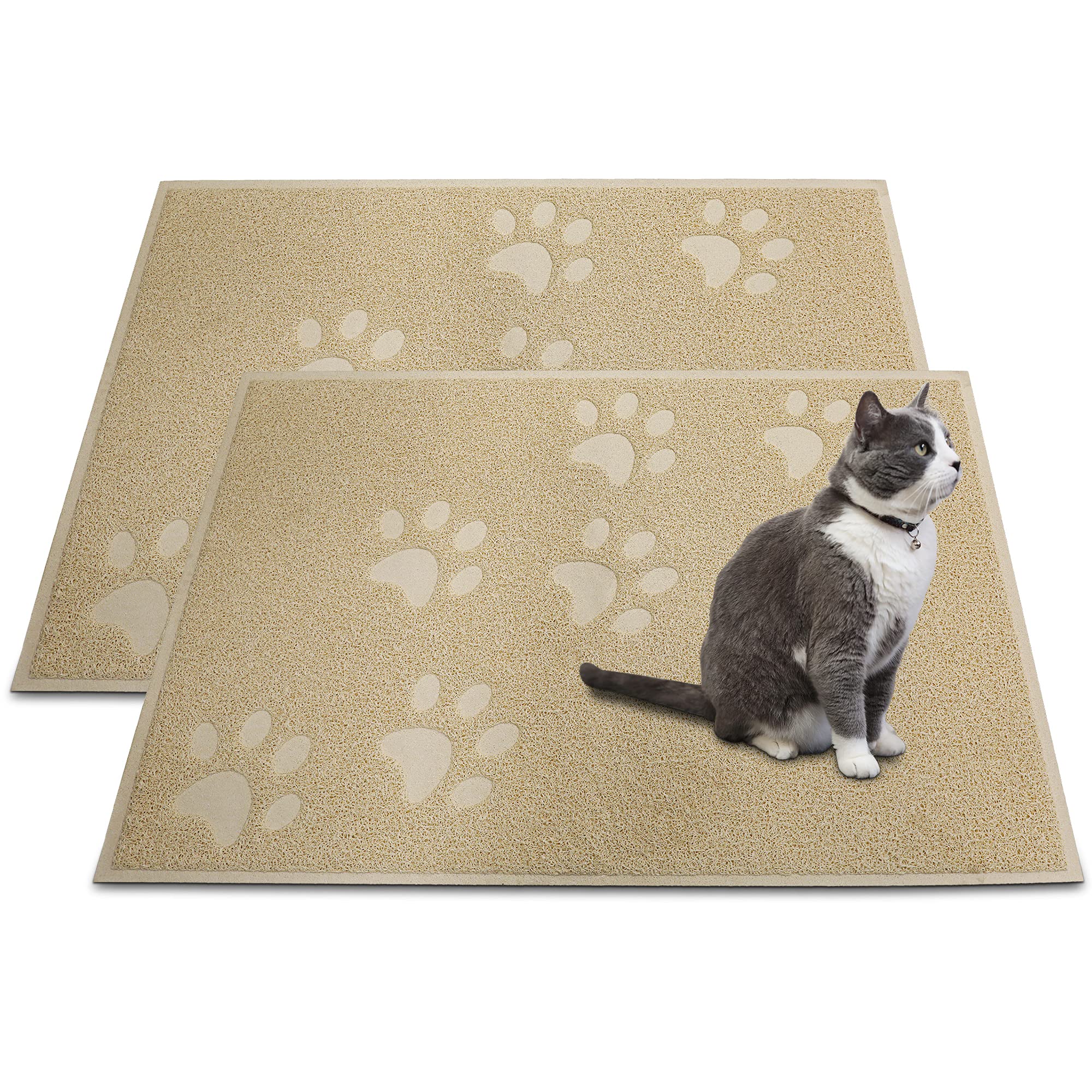 Andalus Large Cat Litter Mat, Pack Of 2 - Waterproof, Non-Slip & Easy To Clean Cat Litter Box Mat For Extra Efficient Pet Litter-Trapping, Beige (30” X 18”)