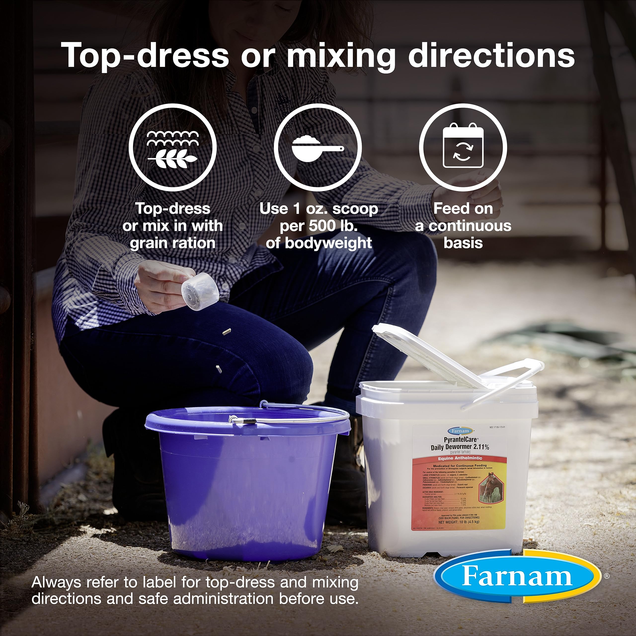 Farnam PyrantelCare Daily Horse Dewormer 2.11% (Pyrantel Tartrate) for Horses of All Ages, Equine Anthelmintic, Continuous Prote