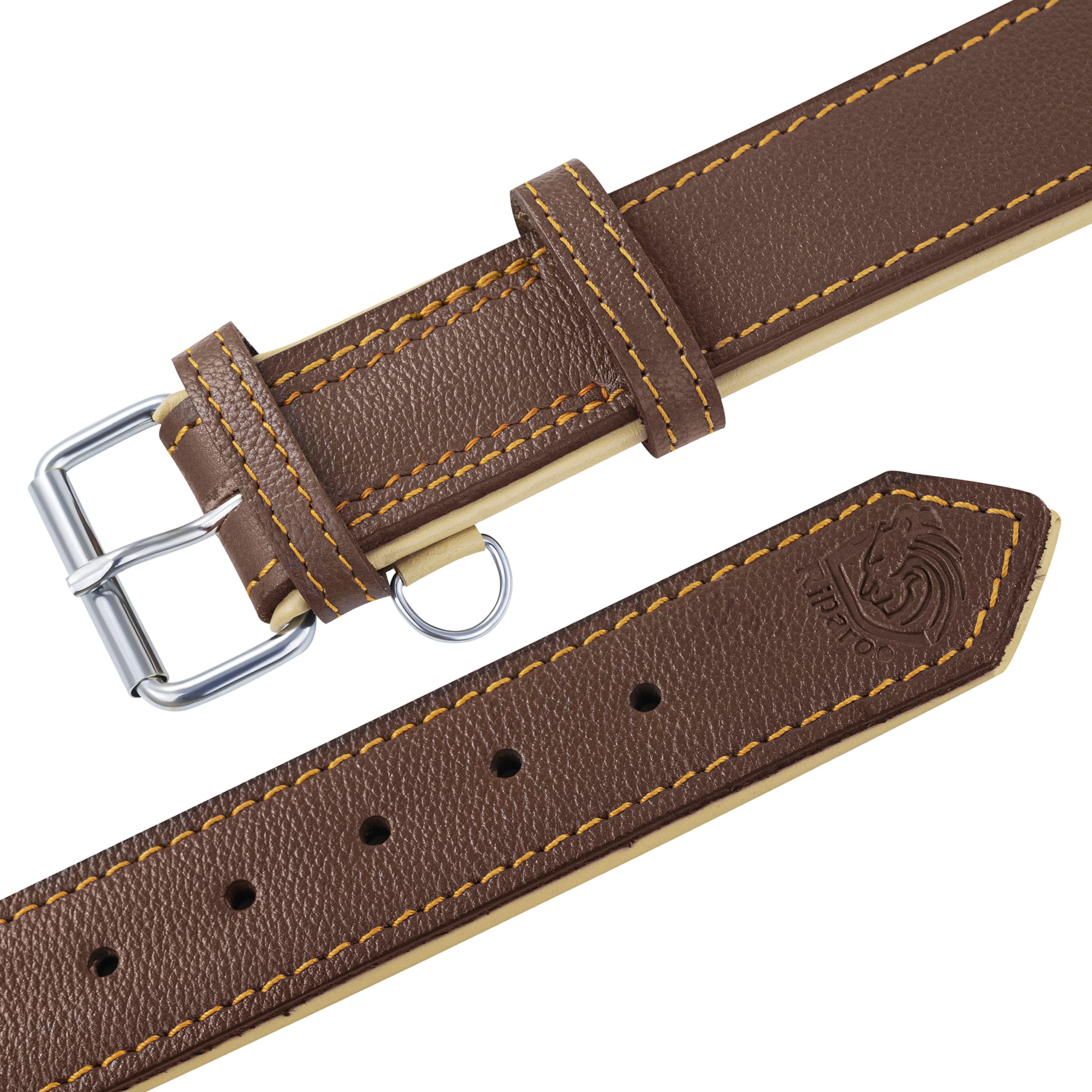 Riparo Genuine Leather Padded Dog Heavy Duty K-9 Adjustable Collar (Xl, Brown)