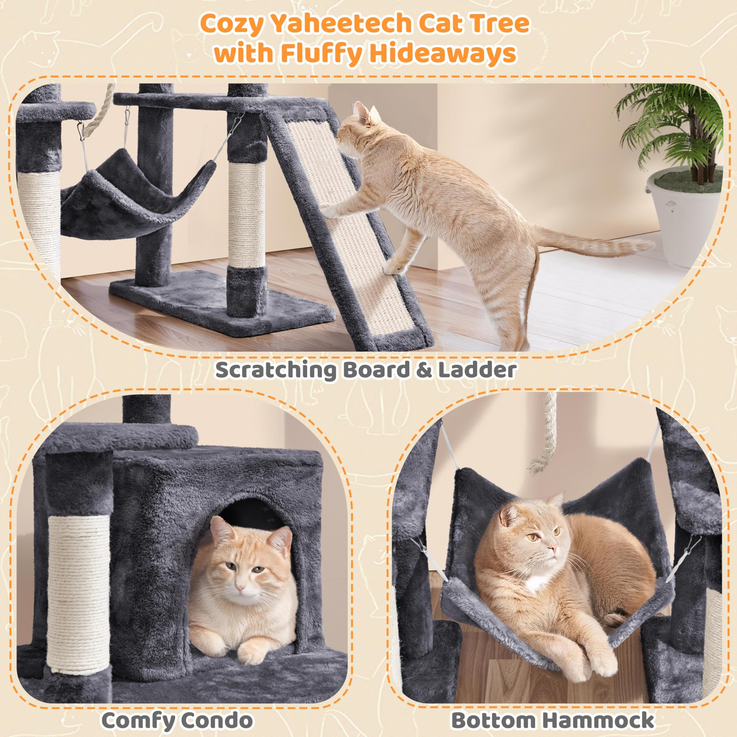 Yaheetech 54in Cat Tree Tower, Multi-Level Pet Stand Furniture with Hammock Scratching Posts Condo Extended Platform for Indoor