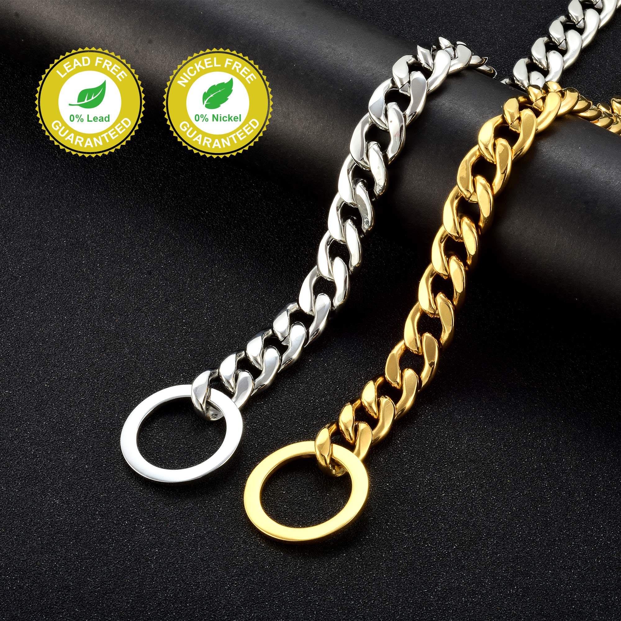 Gzmzc Dog Chain Collar 13/15/19Mm High Polished Stainless Steel Nk P Chain Cuban Link Strong Heavy Duty Chew Proof Walking Training Chain Leash Collar For Small Dogs(15Mm, 12')