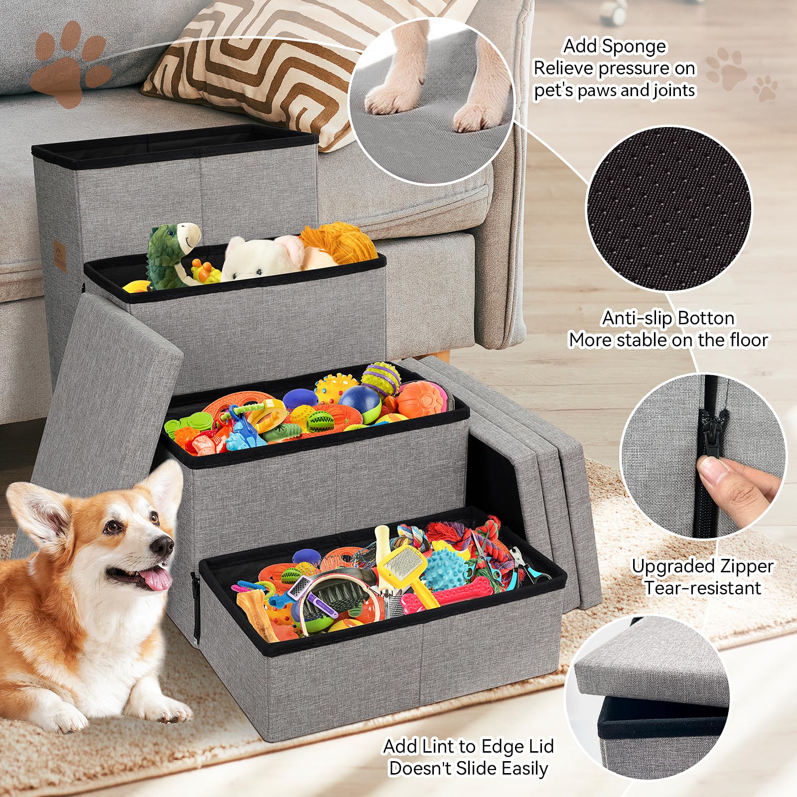 Zerbuger Dog Stairs 23  H, 4-Step Wider Dog Steps for High Beds Window, Folding Storage Pet Stairs Gift for Small/Medium/Large O