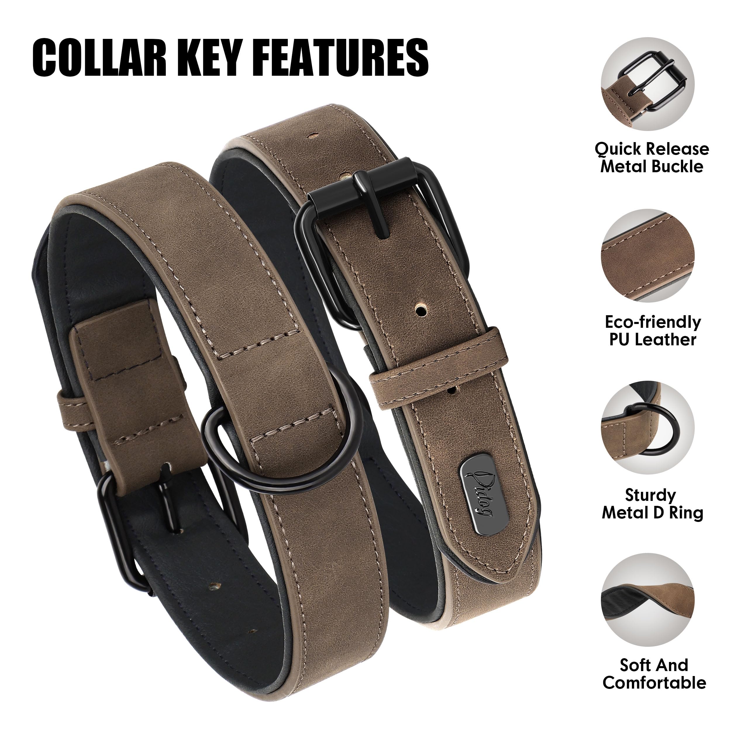 Didog Soft Padded Leather Dog Collar, Breathable Heavy Duty Dog Collar Leather With Adjustable Rust-Proof Metal Buckle For Small