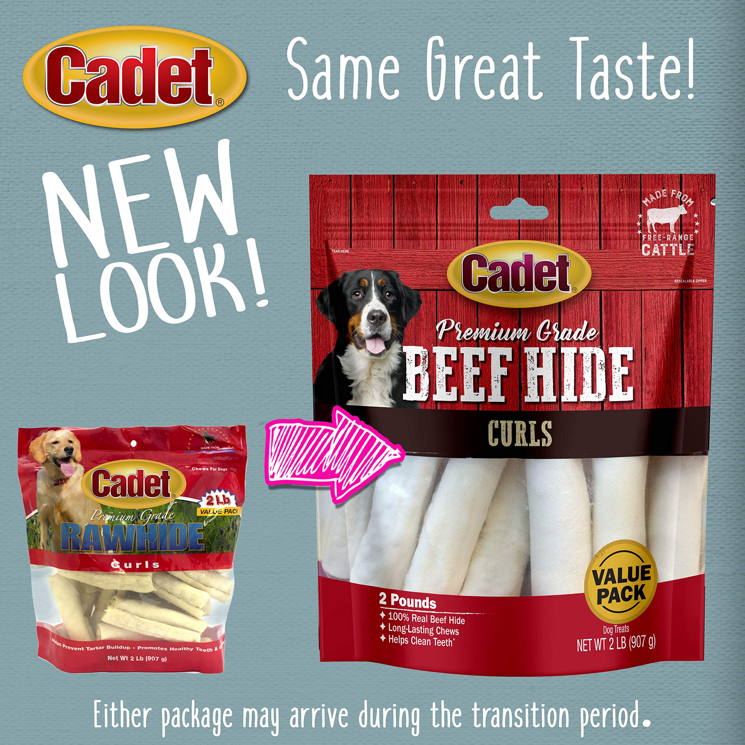 Cadet Premium Grade Beef Hide for Dogs, Rawhide Long Lasting Dog Chews, Chips, Curls & Rolls for Small/Medium/Large Dogs