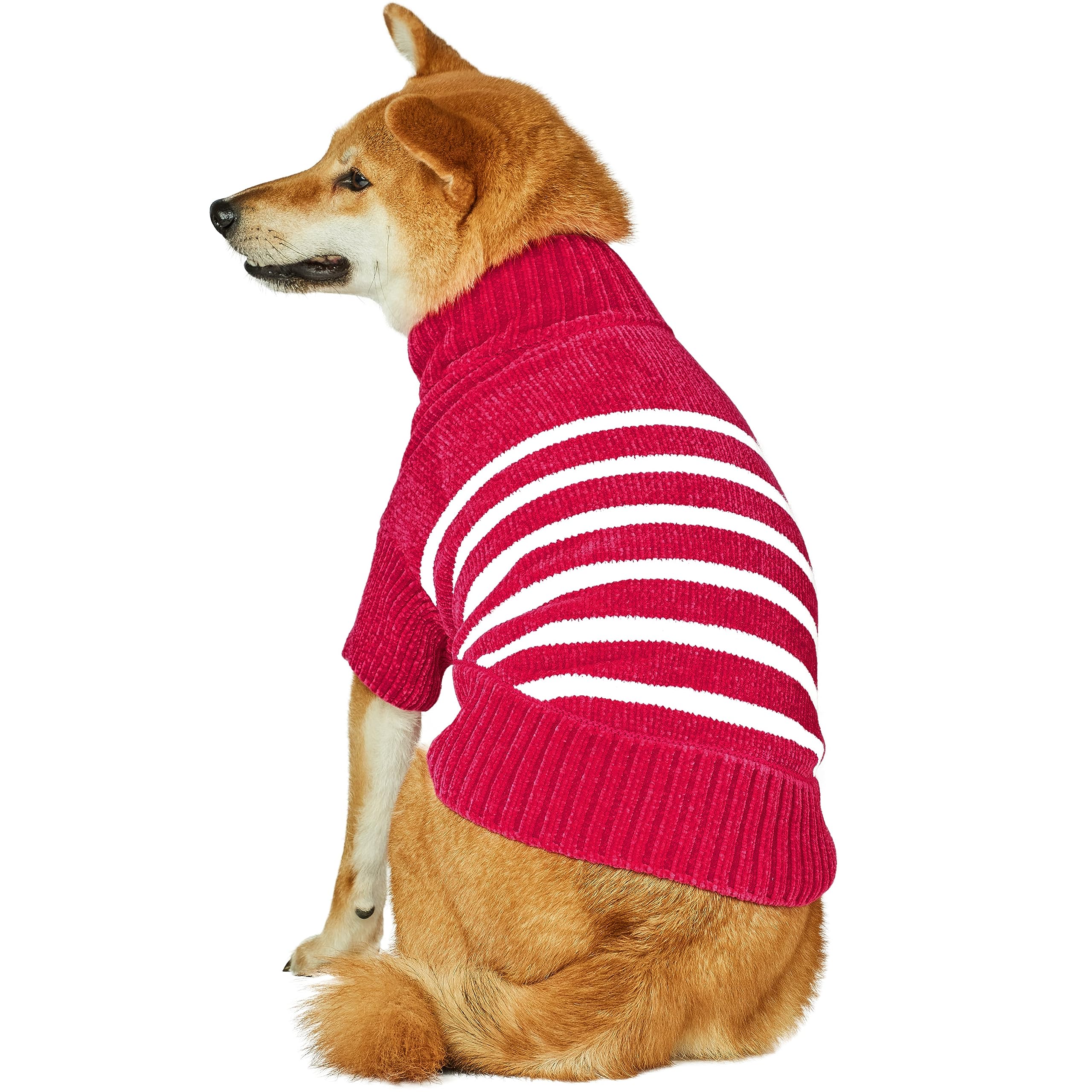 Blueberry Pet Cozy Soft Chenille Classy Striped Dog Sweater in Hot Pink, Back Length 20'', Pack of 1 Clothes for Dogs