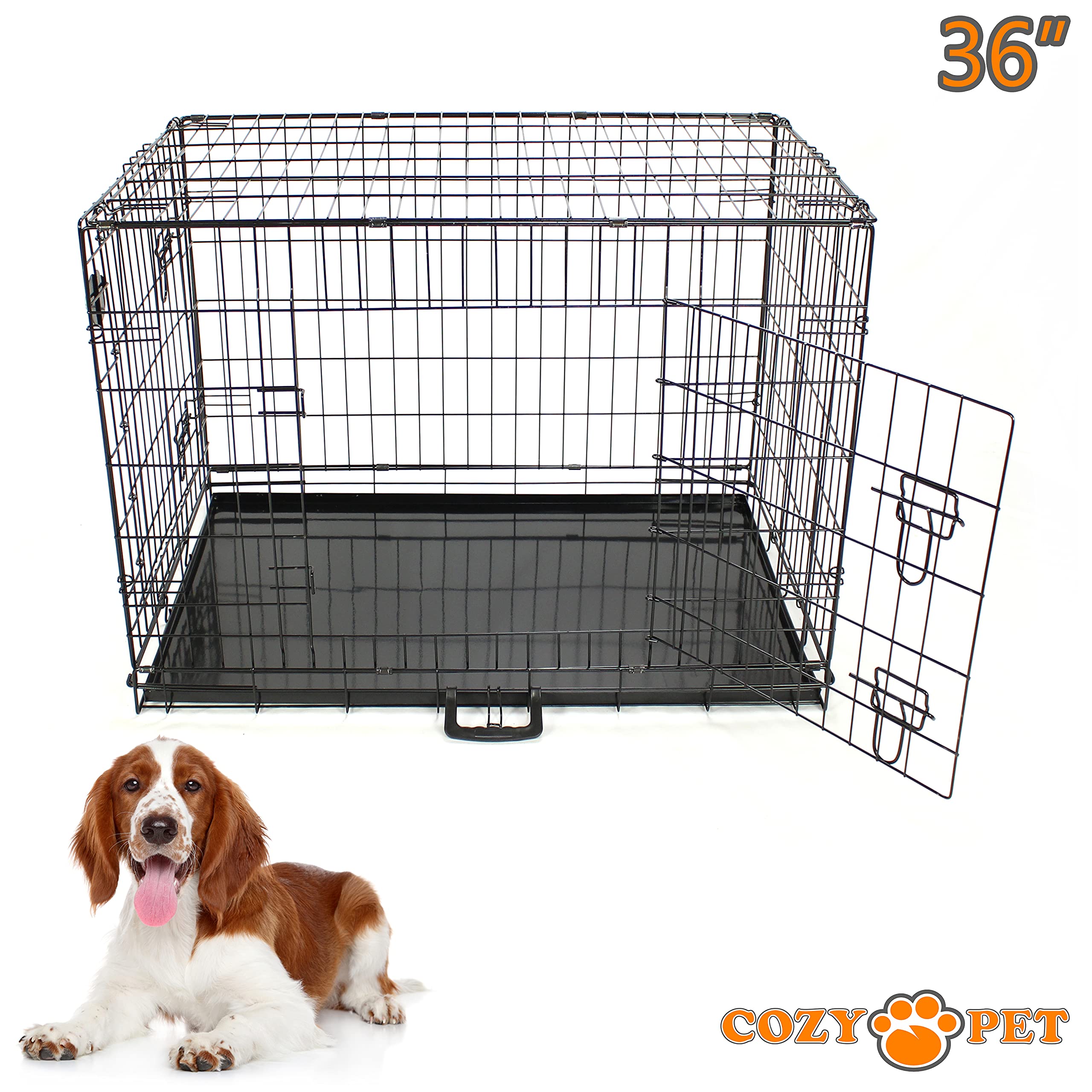 Cozy Pet Dog Cage 36' Black Metal Tray Folding Puppy Crate Cat Carrier Dog Crate Dc36B. (We Do Not Ship To The Channel Islands.)