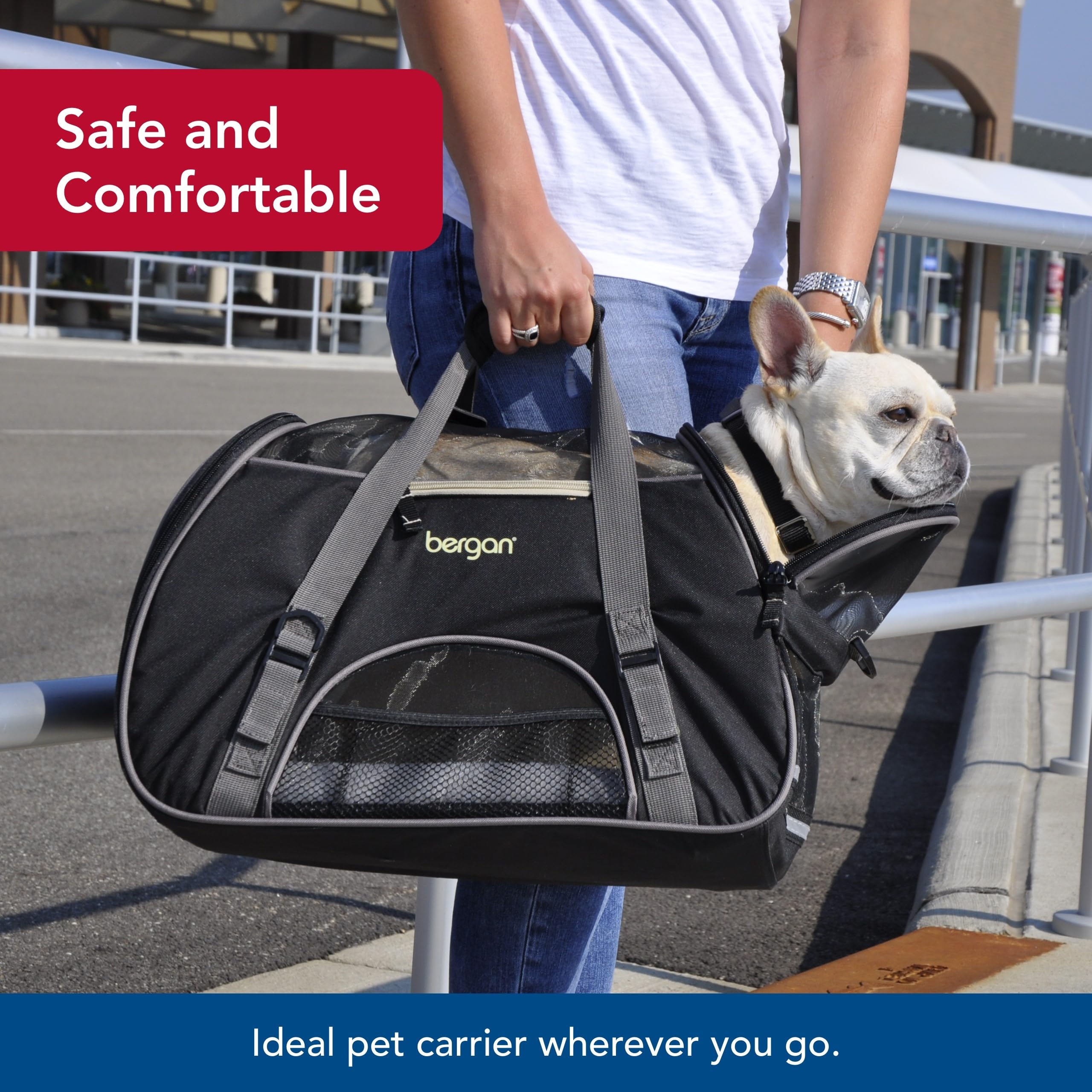 Coastal Pet Bergan Comfort Carrier - Safe, Comfortable Dog & Cat Travel Carrier - Airline Friendly Soft Pet Carrier - Breathable Carrier For Pet Owners - Heather Grey, 16' X 8' X 11'