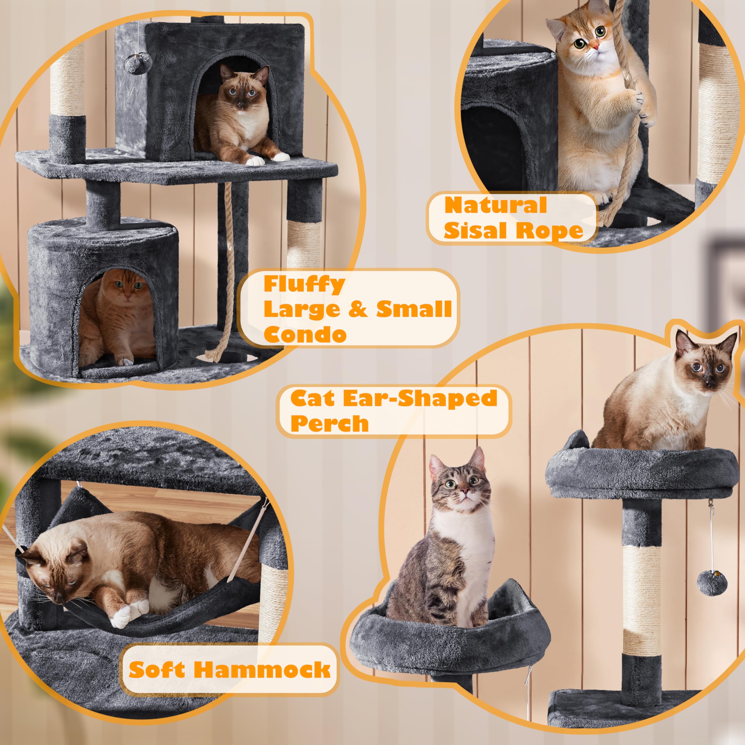 Yaheetech 70.5' H Cat Tower, Multi Level Cat Tree Kitten Condo With 2 Condos & 2 Foam-Padded Perches & Scratching Post & Fur Ball For Medium/Large Cats