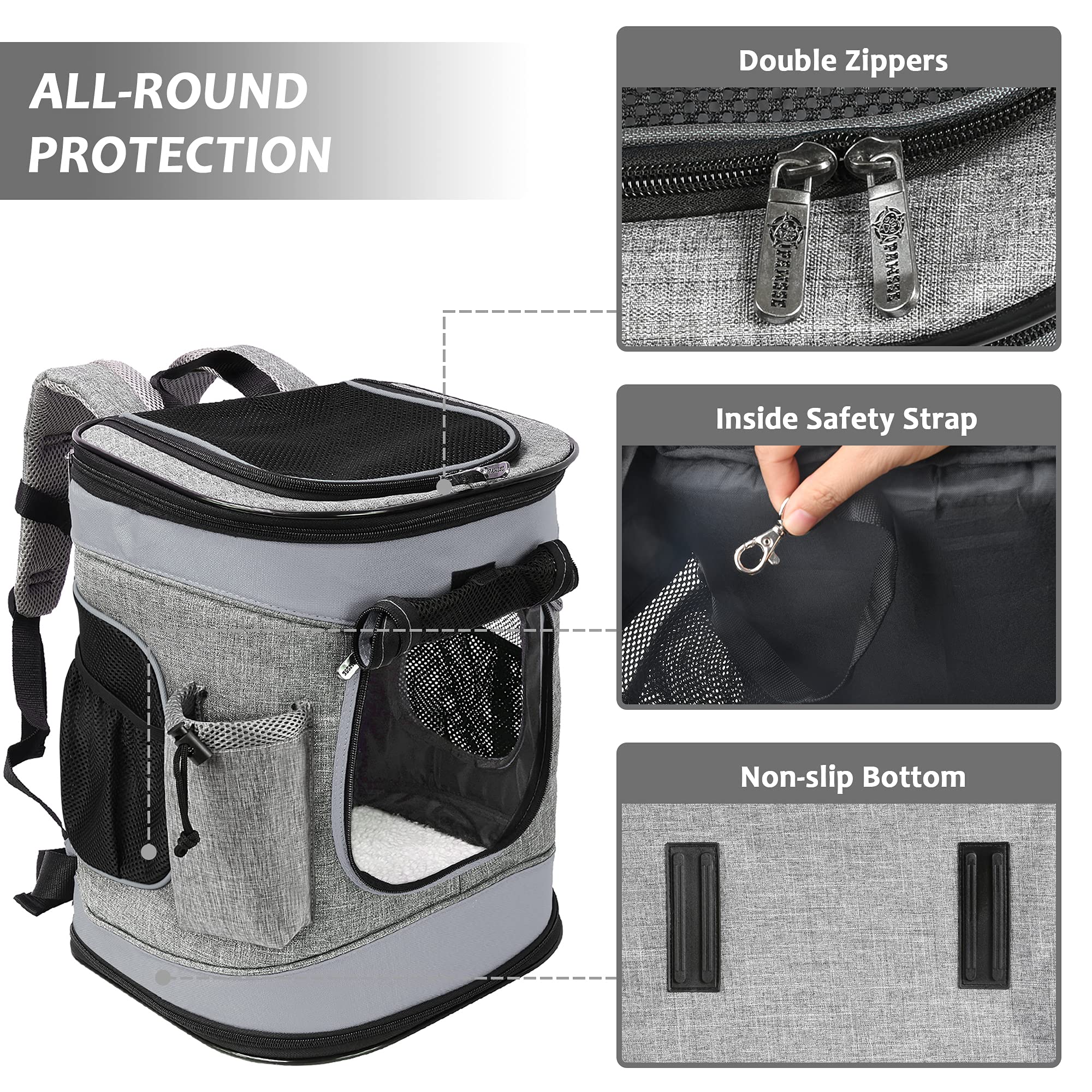 Solaris Adjustable Pet Carrier Backpack For Dogs And Cats, Puppies, Portable Cat Carrier Backpack With Bottle Pocket, Two Mesh Window For Breath