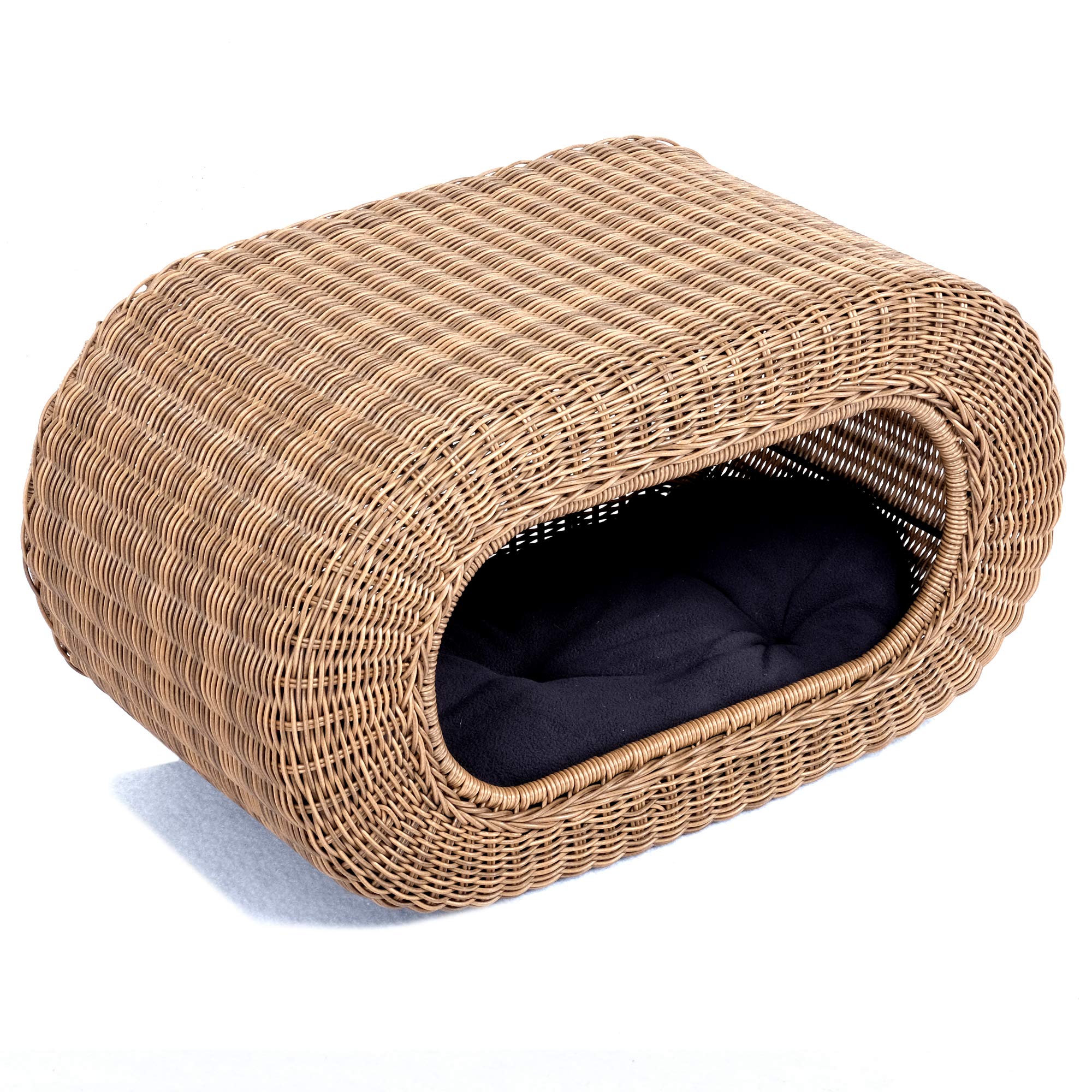 Fun Stackable Cat Condo - Interactive Play Faux Rattan Cat House With Enclosed Bed, Pet Friendly Top/Side Entries