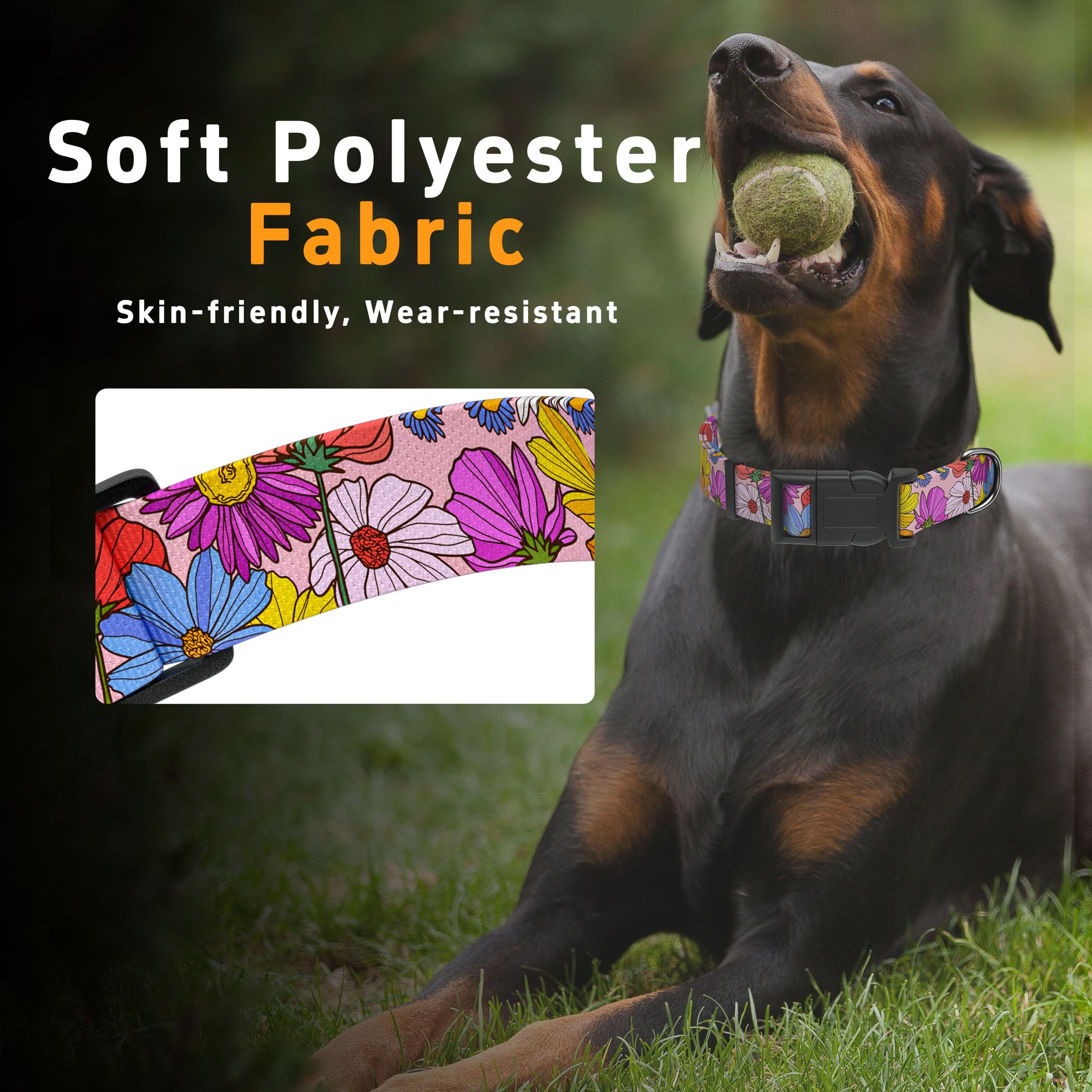 Seyezo Dog Collar, Pink Floral Boys Girls Puppy Collar For Small Medium Large Dogs, Adjustable Soft Floral Pet Collar With Safet