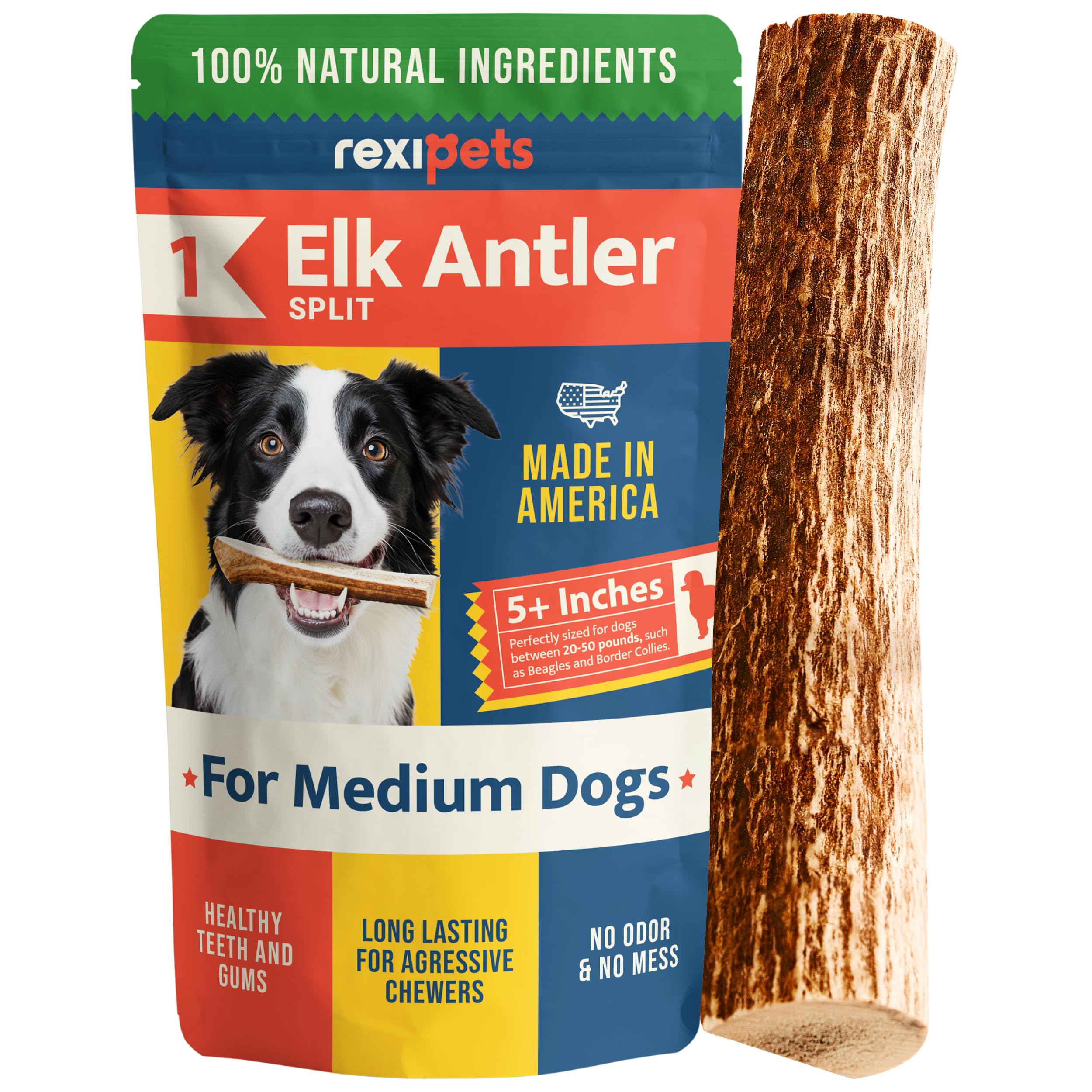 100% Natural - Elk Antlers for Dogs ( Split ) - Naturally Shed in USA - Dog Antler Chews Medium Breeds - Natural, Long-Lasting T