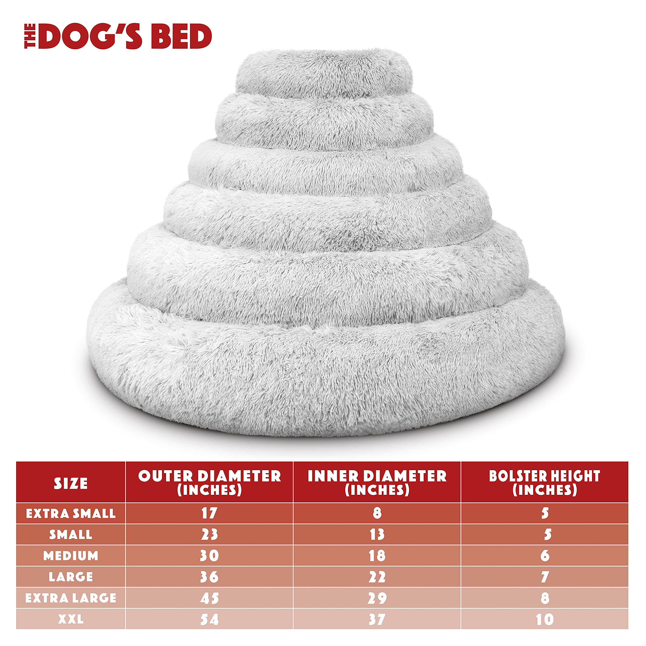 The Dogs Bed Donut Large Dog Bed, Sound Sleep, Ice White Fur Calming Nest Bed, Veterinary Approved