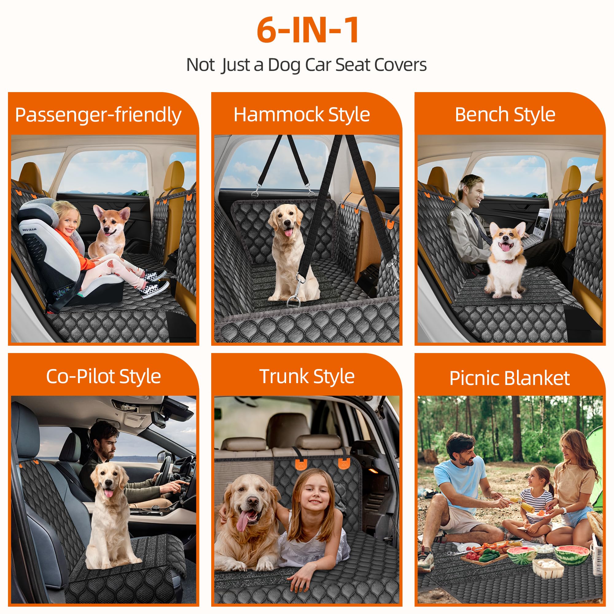 Furroom Back Seat Extender For Dogs With Non-Slip Mat, 40/60 Split Dog Car Seat Cover For Backseat Hard Bottom 100% Waterproof N