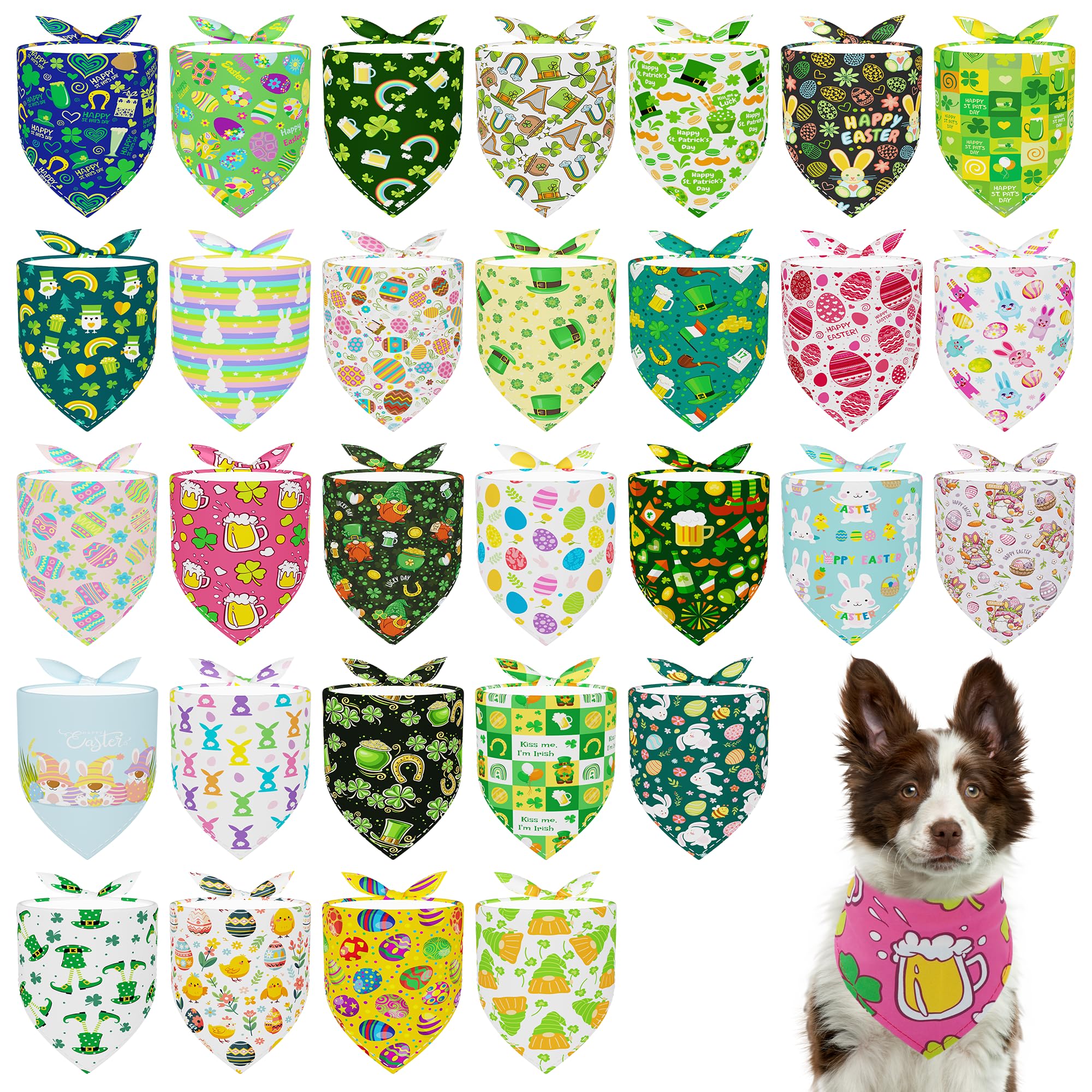 Pai Sence Easter and St.Patrick's Day Dog Bandanas Bulk 30 Pcs St.Patrick's Day Dog Bandanas for Large Dogs Breed Adjustable Eas