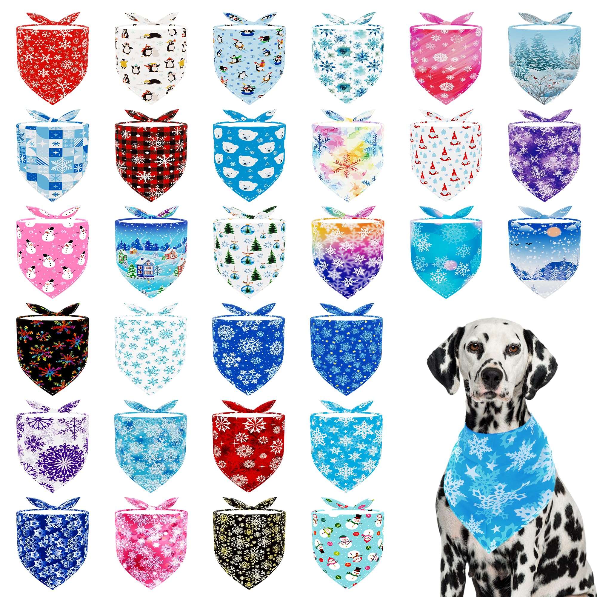 Pai Sence 30 Pack Winter Dog Bandanas Bulk for Large Dogs Breed 33 Inch XL Dog Bandanas Adjustable Snow Scarves Grooming L