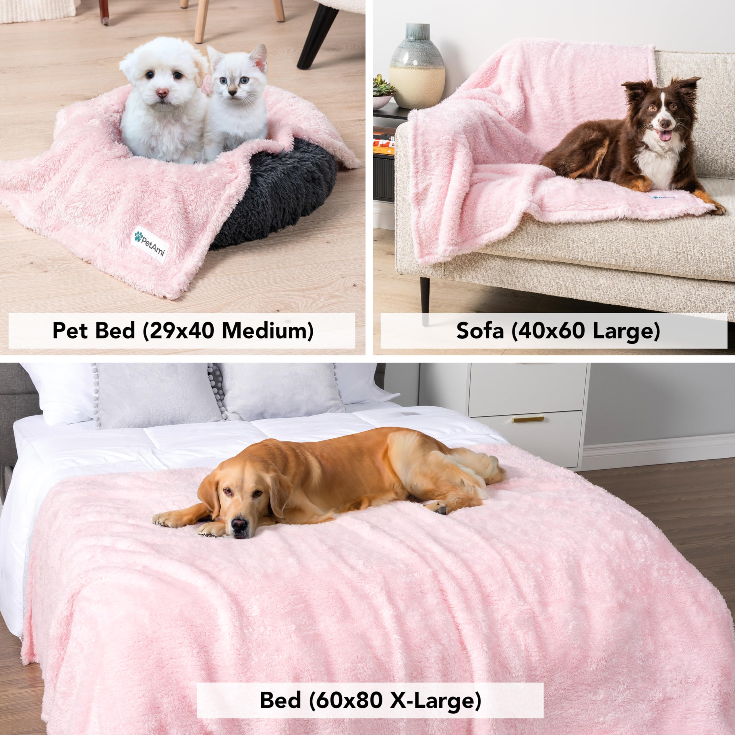 PetAmi Dog Blanket for Large Dogs Pink, Fluffy Soft Puppy Blanket, Sherpa Fleece Cat Blanket for Kitten, Calming Pet Blanket Thr