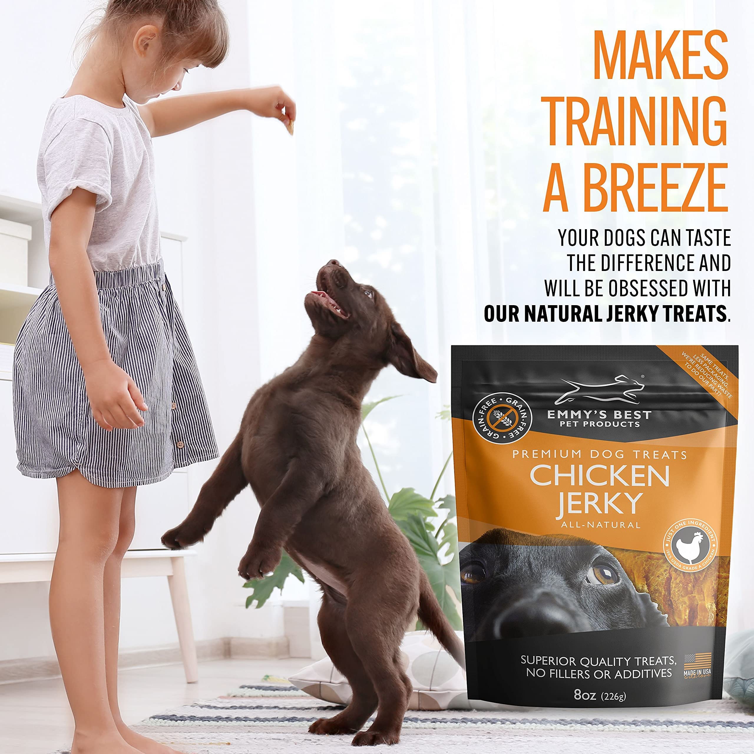 EBPP Chicken Jerky Dog Treats Made in USA - 100% Natural Jerky Treats Made with Real Chicken - Grilled Chicken Strips for Medium