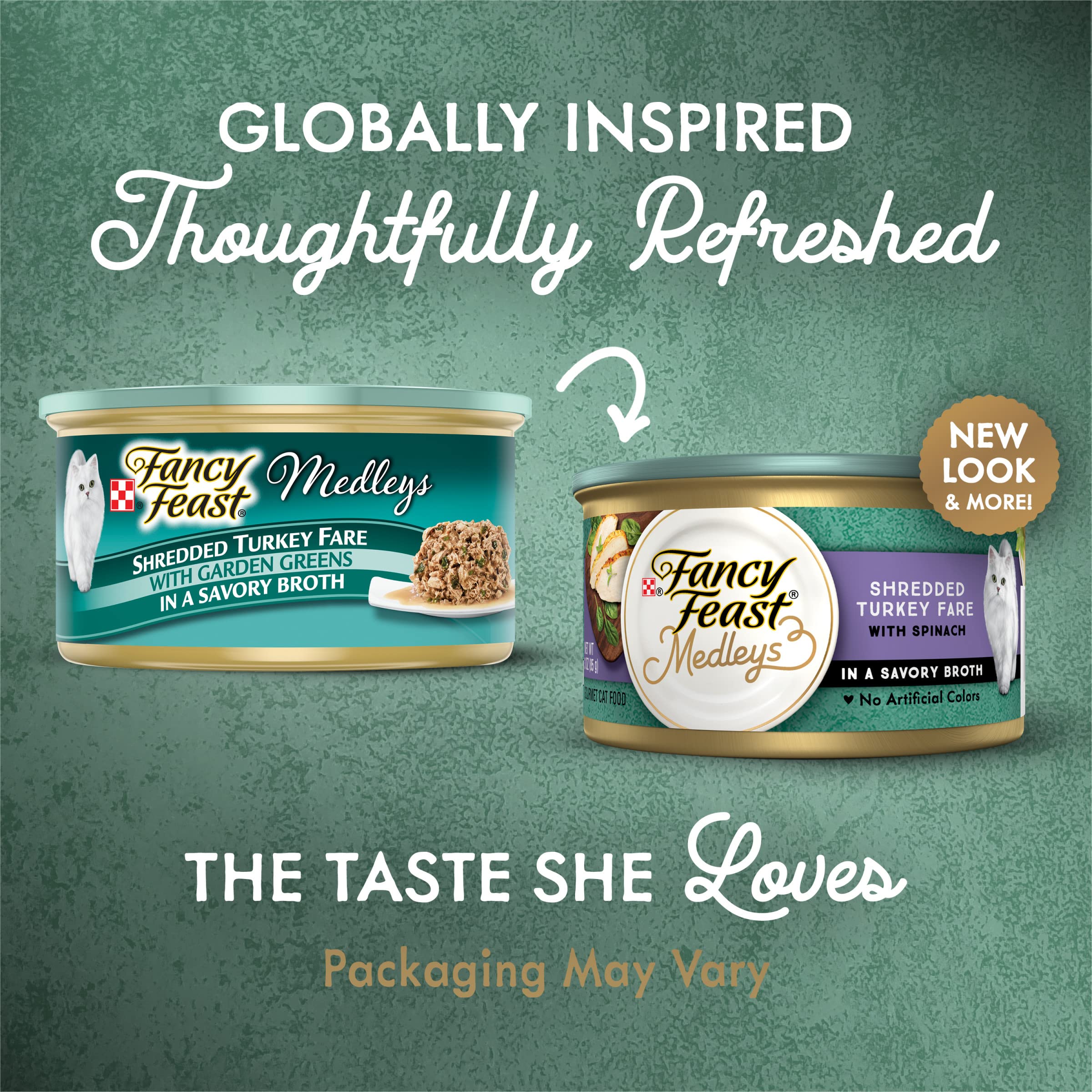 Purina Fancy Feast Wet Cat Food, Medleys Shredded Turkey Fare With Spinach in a Savory Cat Food Broth - (Pack of 24) 3 oz. Cans
