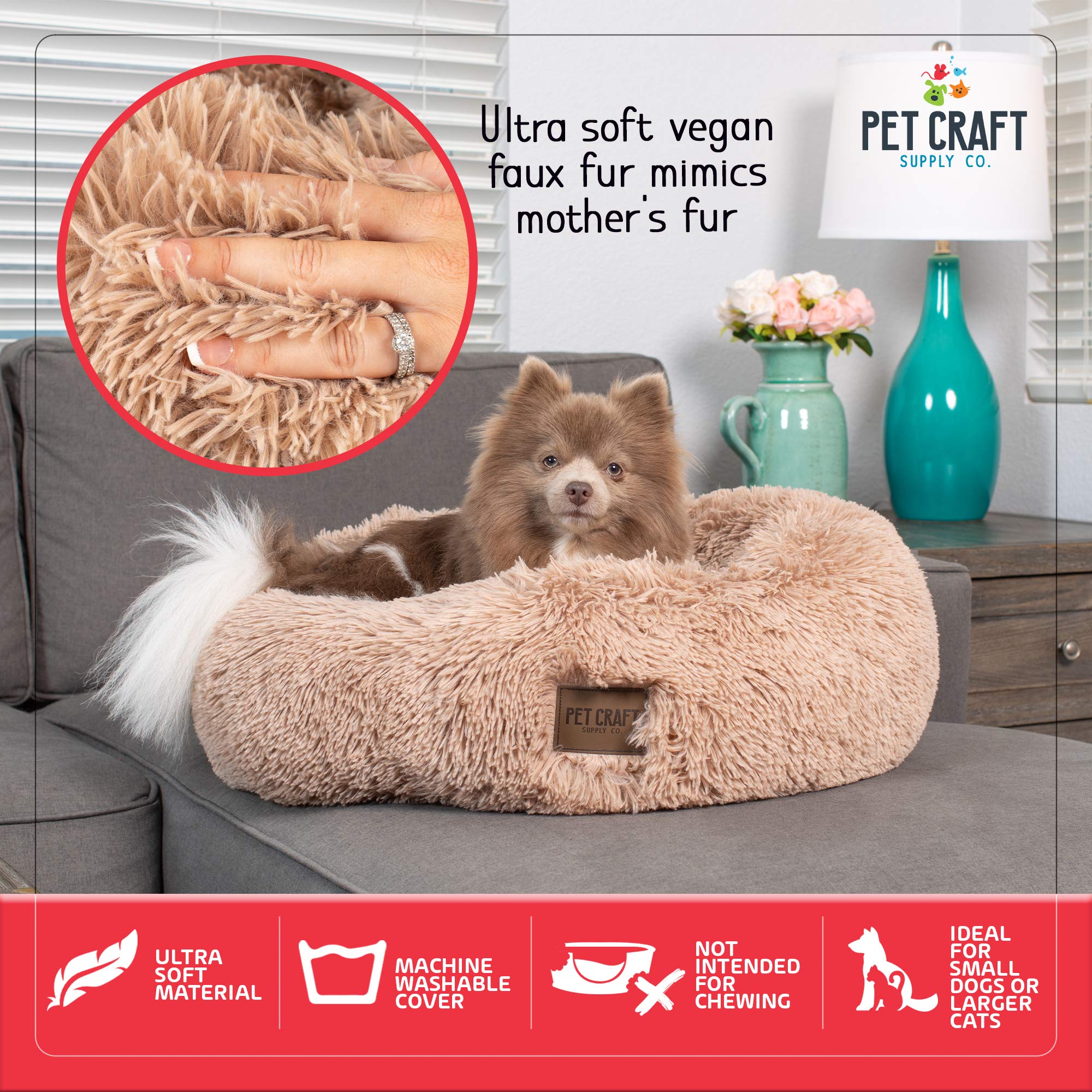 Pet Craft Supply Ultra Plush Calming Anti-Anxiety Pet Bed - Includes Super Soft Comfort Blanket - Great Medium Dog, Puppy And Cat Bed