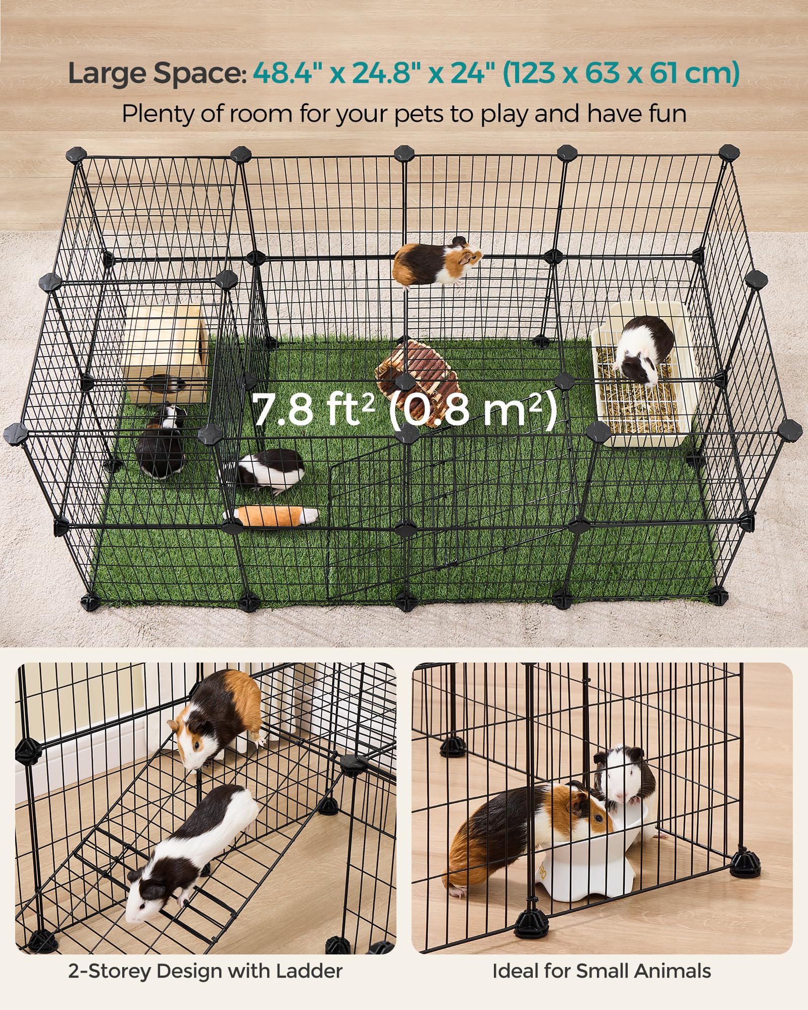Songmics 36 Panels Pet Playpen, Small Animal Playpen, Rabbit Guinea Pig Cage, Zip Ties Included, Metal Wire Apartment-Style Two-