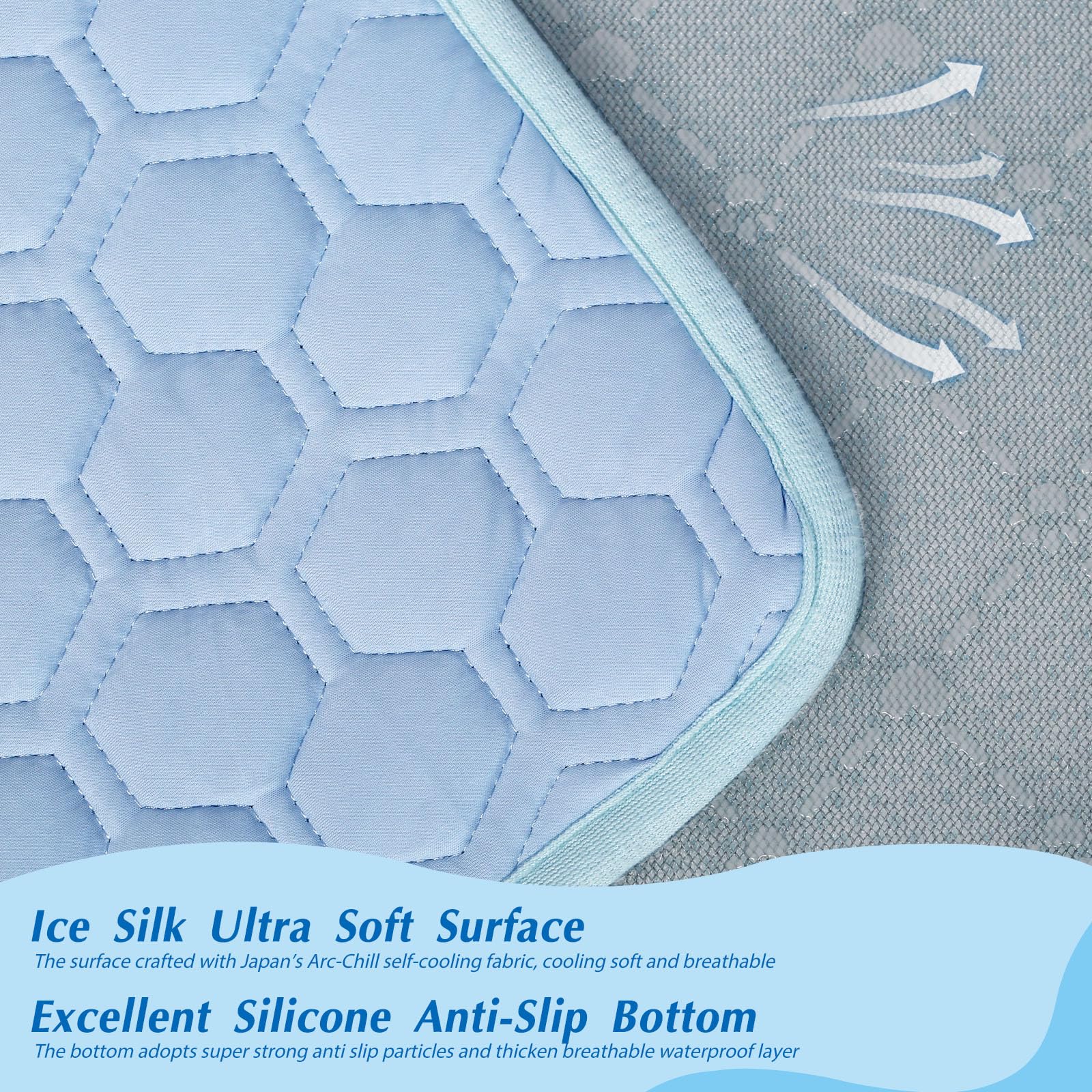 Upgraded Self-Cooling Mat For Dogs & Cats - Thicken Washable, Non-Toxic, Foldable & Non-Slip Dog Cooling Mat Pet Cooling Pad For