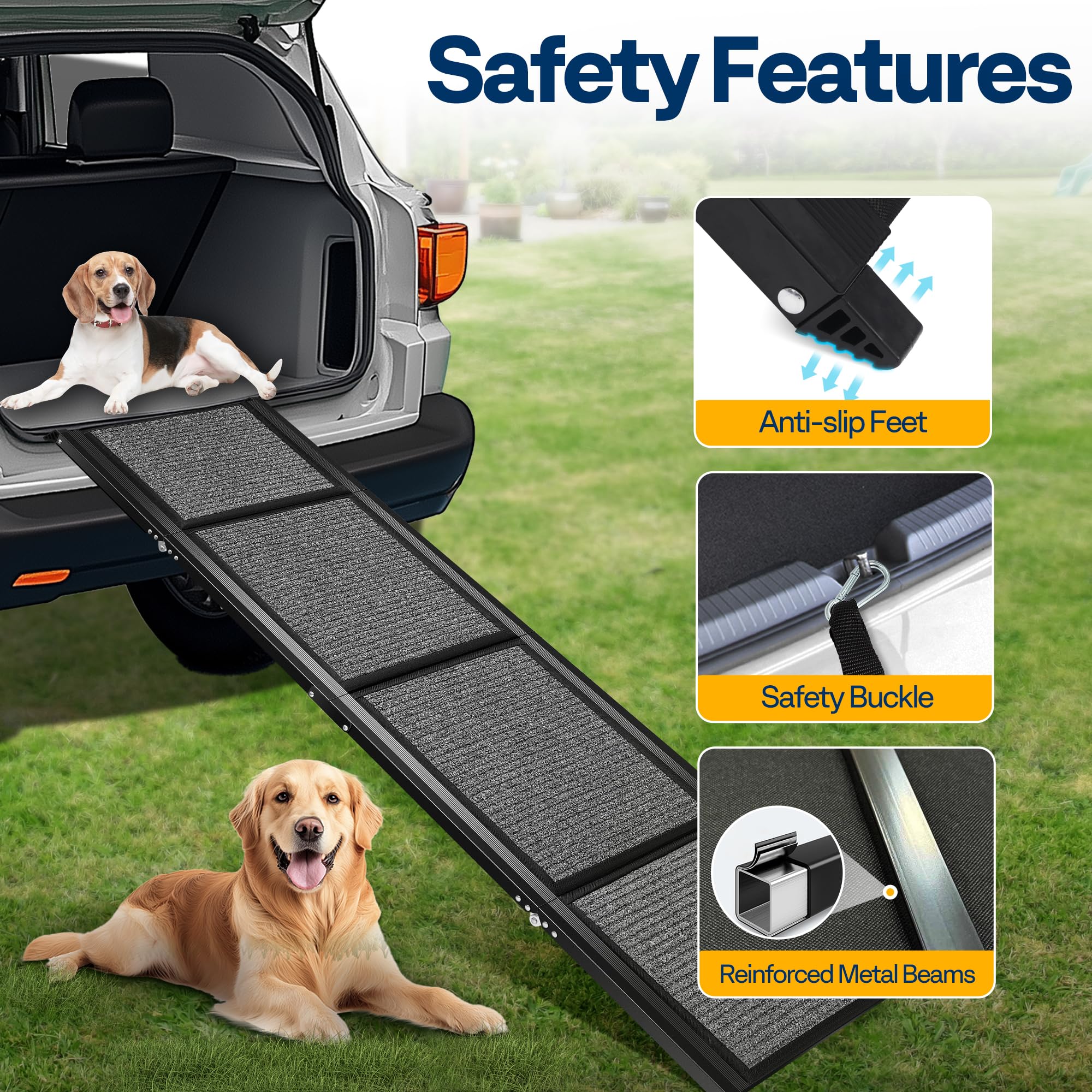 Vivohome Dog Ramp For Car, 67'' X 20'' Wider Pet Stair Ramp For Dogs With Anti-Slip Carpet Soft Surface For Medium Or Large Dogs