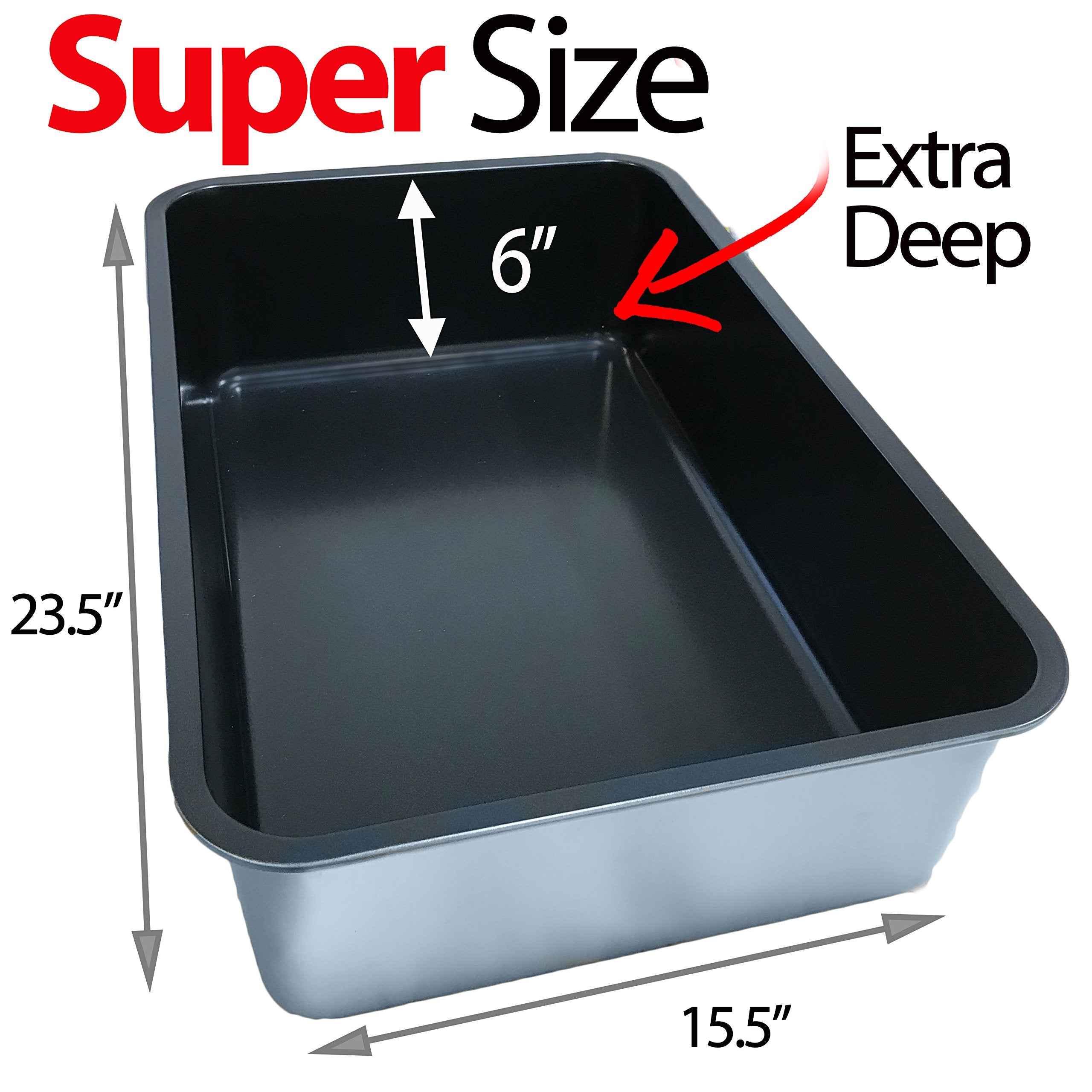 Iprimio Cat Litter Box Non-Stick Plated Stainless Steel Xl Litter Pan - Odor And Rust Free - Easy To Clean & Designed By Cat Owners - No Residue Build Up