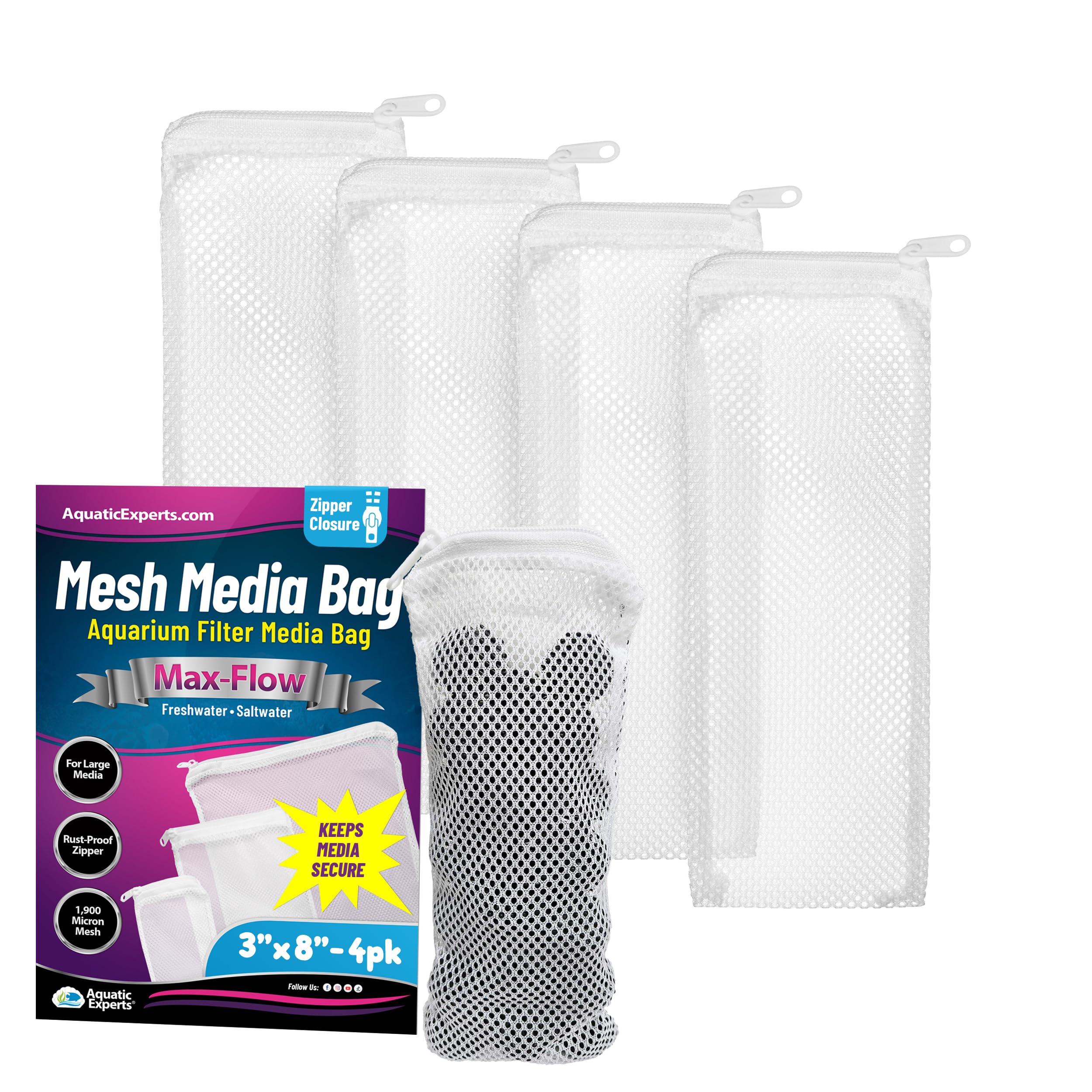 Aquatic Experts High Flow Mesh Filter Media Bags - Aquatic Bags For Filter Media (Max Flow, 3' X 8' - 4 Pack)