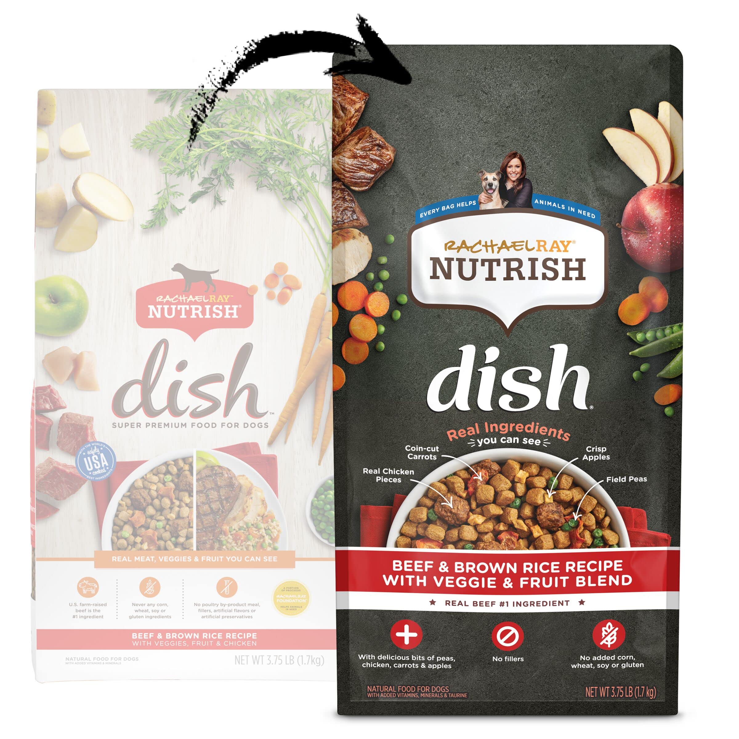 Rachael Ray Nutrish Dish Premium Natural Dry Dog Food, Beef & Brown Rice Recipe with Veggies, Fruit & Chicken, 3.75 Pounds