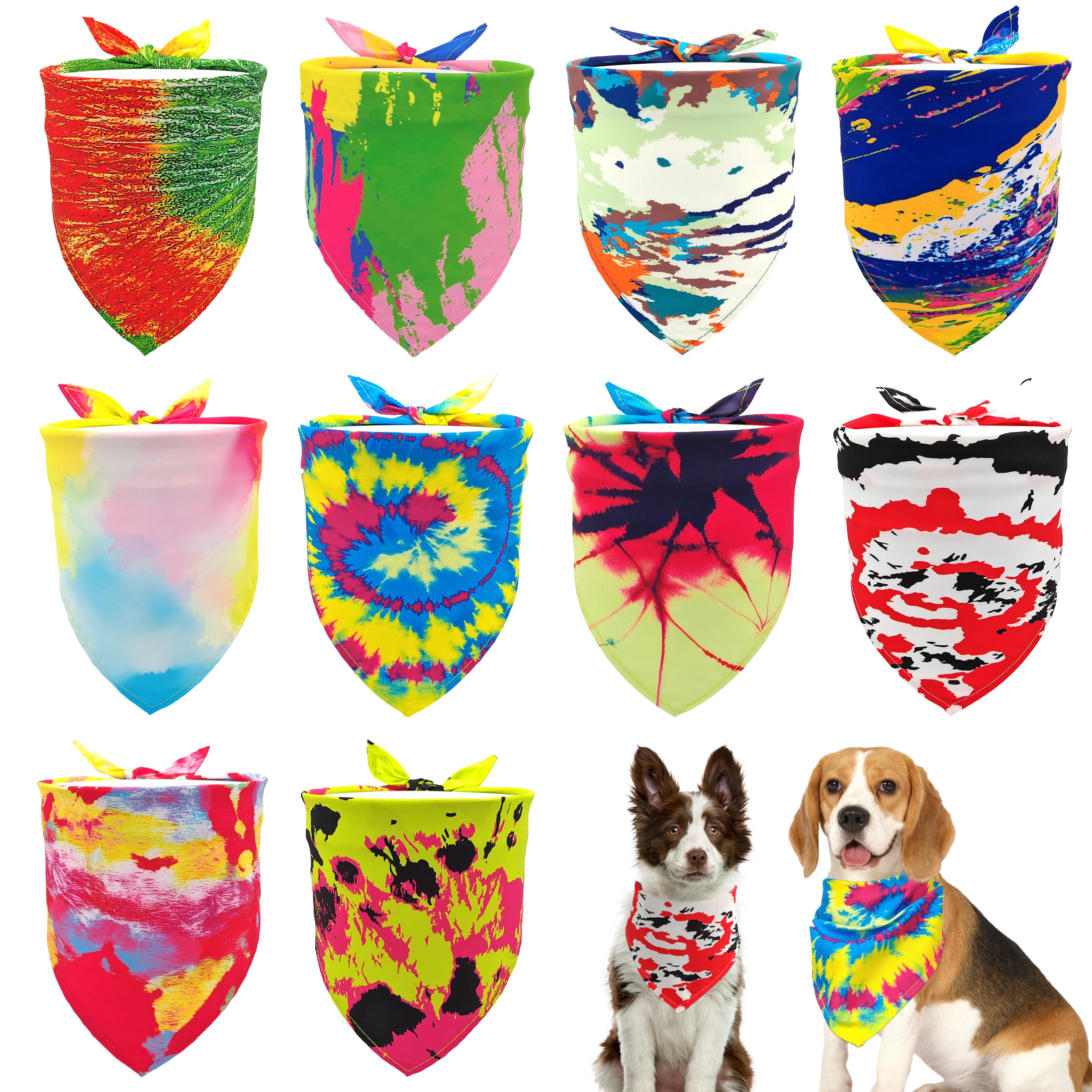 JpGdn 10PCS Dog Bandanas Tie Dye for Large XL Breed Dog Big Bandanas Pack Kerchief Washable Triangle Bibs Head Scarves Scarfs fo