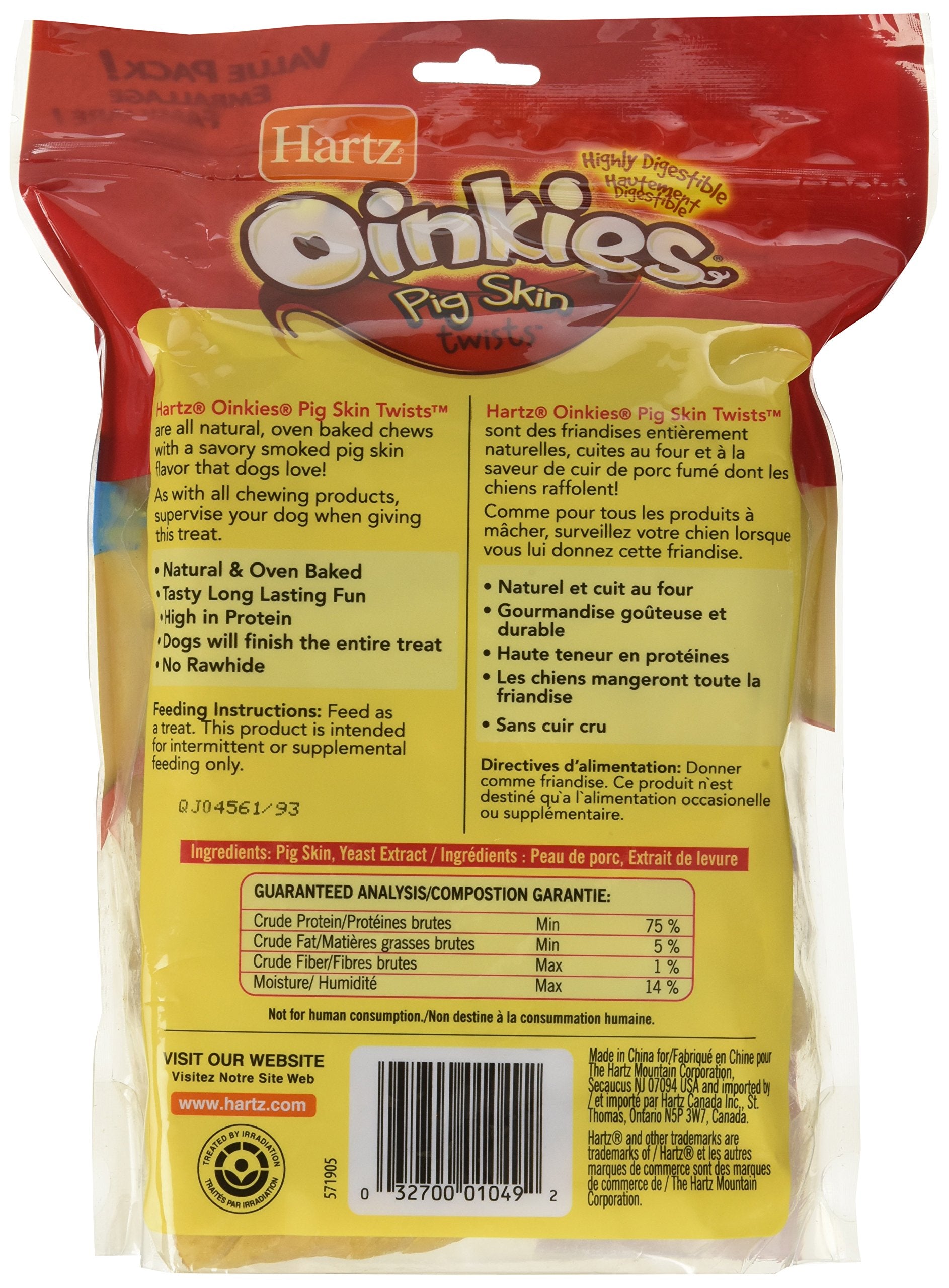 Hartz Oinkies Pig Skin Twists Chews For Dogs