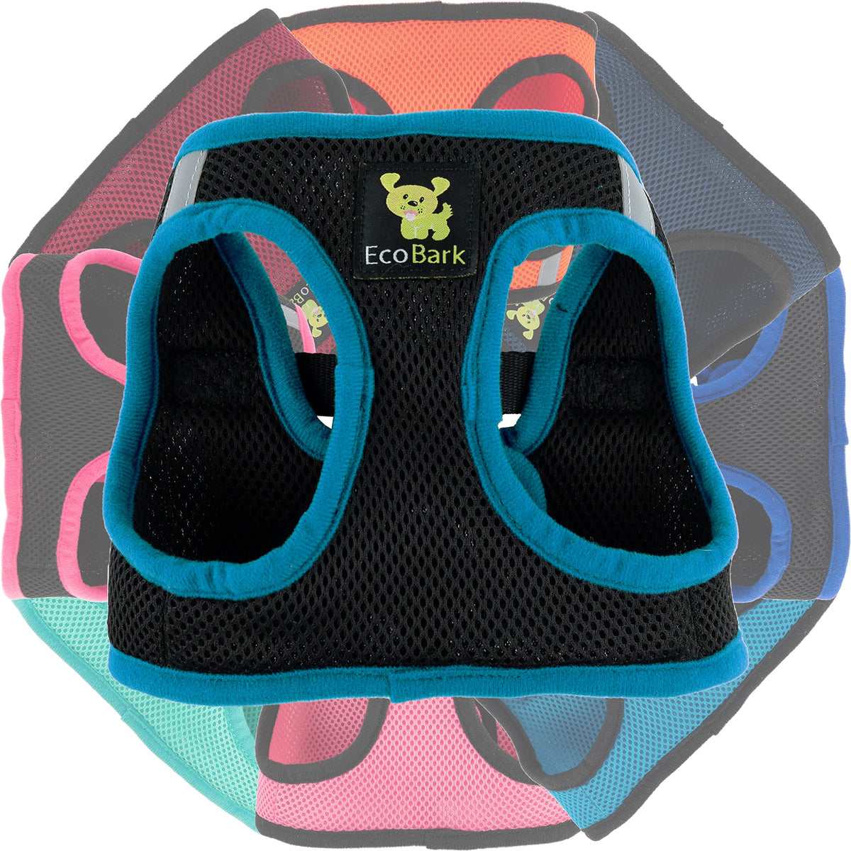 Ecobark Step In Dog Harness - Eco-Friendly Dog Harnesses For For Small & Medium Breed Dogs - Reflective And Adjustable Chest Body Halter Vest -Soft Luxurious Mesh (Black And Teal, Xl)