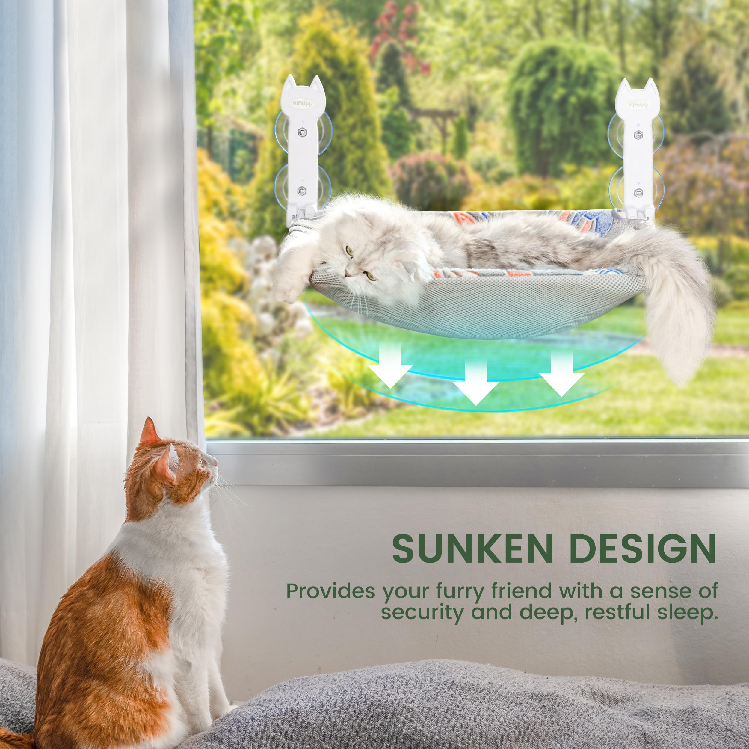 Hipetpy 2 Pack Cat Window Perch, Glow In The Dark Foldable Cat Hammock With Sunken Design & Removable Soft Cover, Breathable Cor