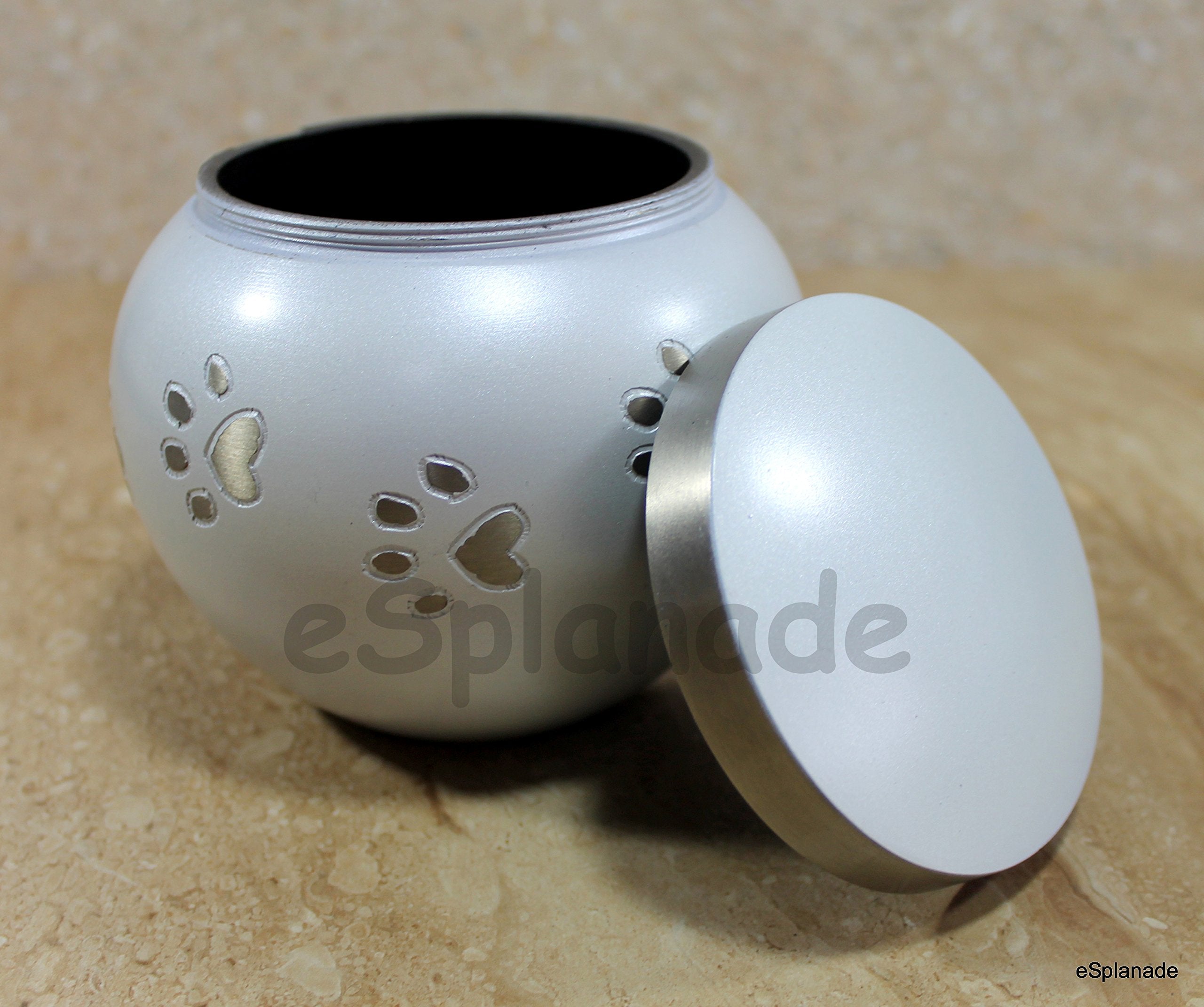 Esplanade Metal Cremation Urn Memorial Jar Pot Container |Standard Size Urn For Funeral Ashes Burial | Round Shape Paws Engraved