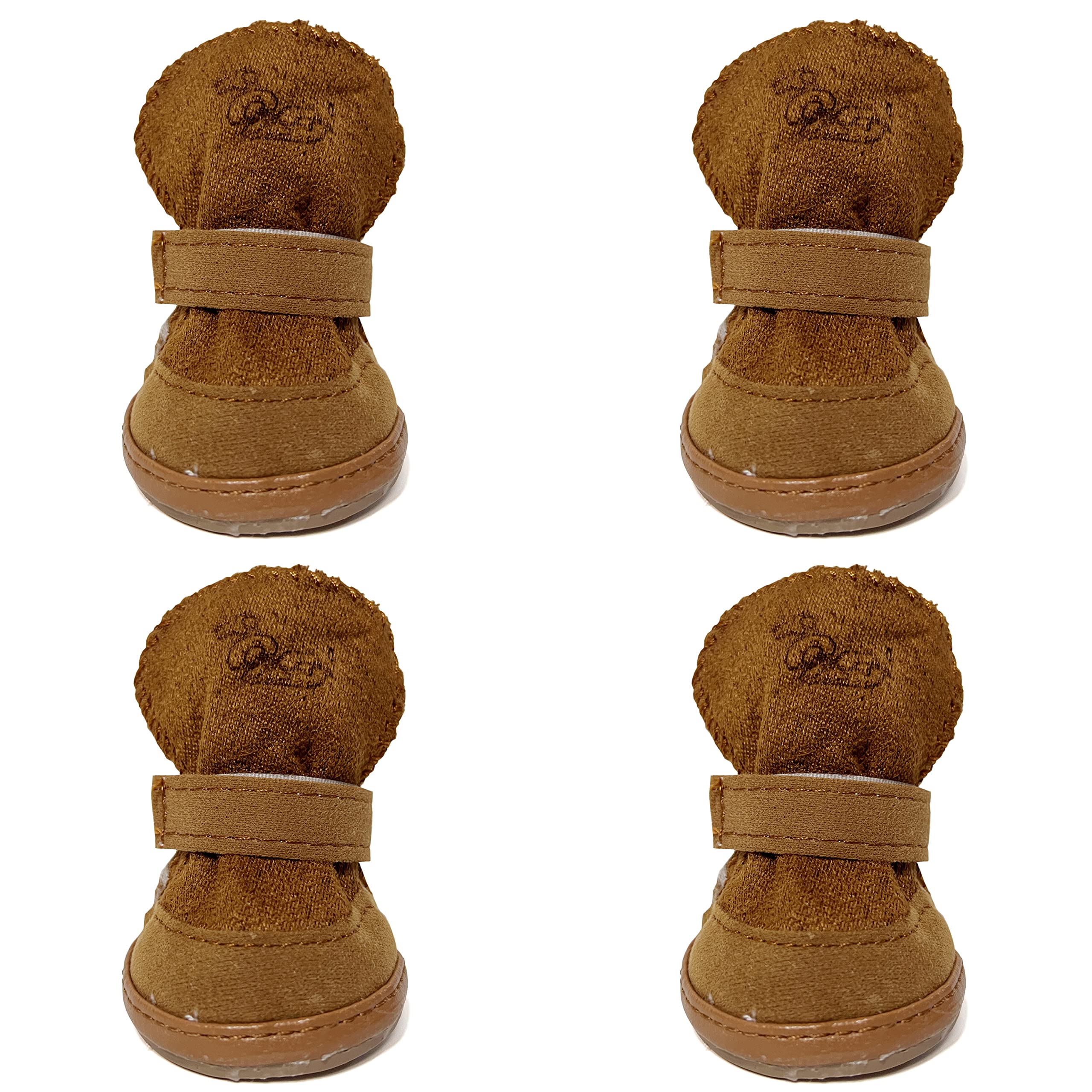 Dog Boots, Hiballball 4 Pcs Dog Shoes For Small Pets Dogs, Anti-Slip Snow Boots, Paw Protectors (Brown, Size 4)