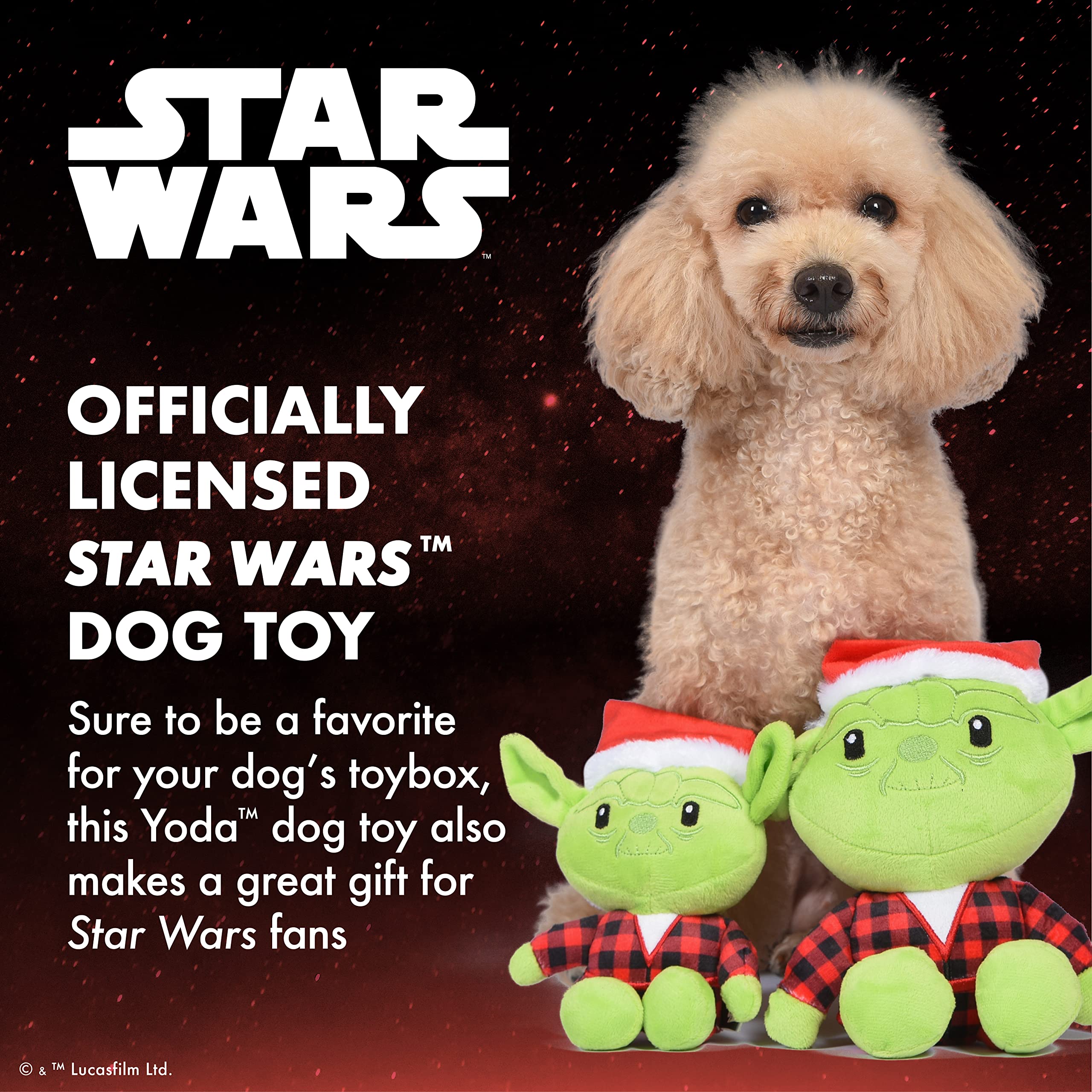 Star Wars for Pets Yoda Dog Toy for Holidays | Santa Yoda Squeaky Chew Toy | Holiday Star Wars Plush Toys | 6 Inch Small Dog Toy
