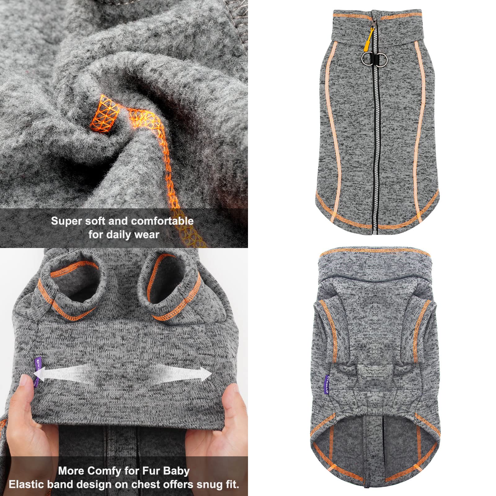 Cyeollo Dog Sweater Fleece Jackets For Dogs Knit Fleece Lining With Zipper Warm Step In Coats Reflective Dog Sweaters For Medium To Large Dogs