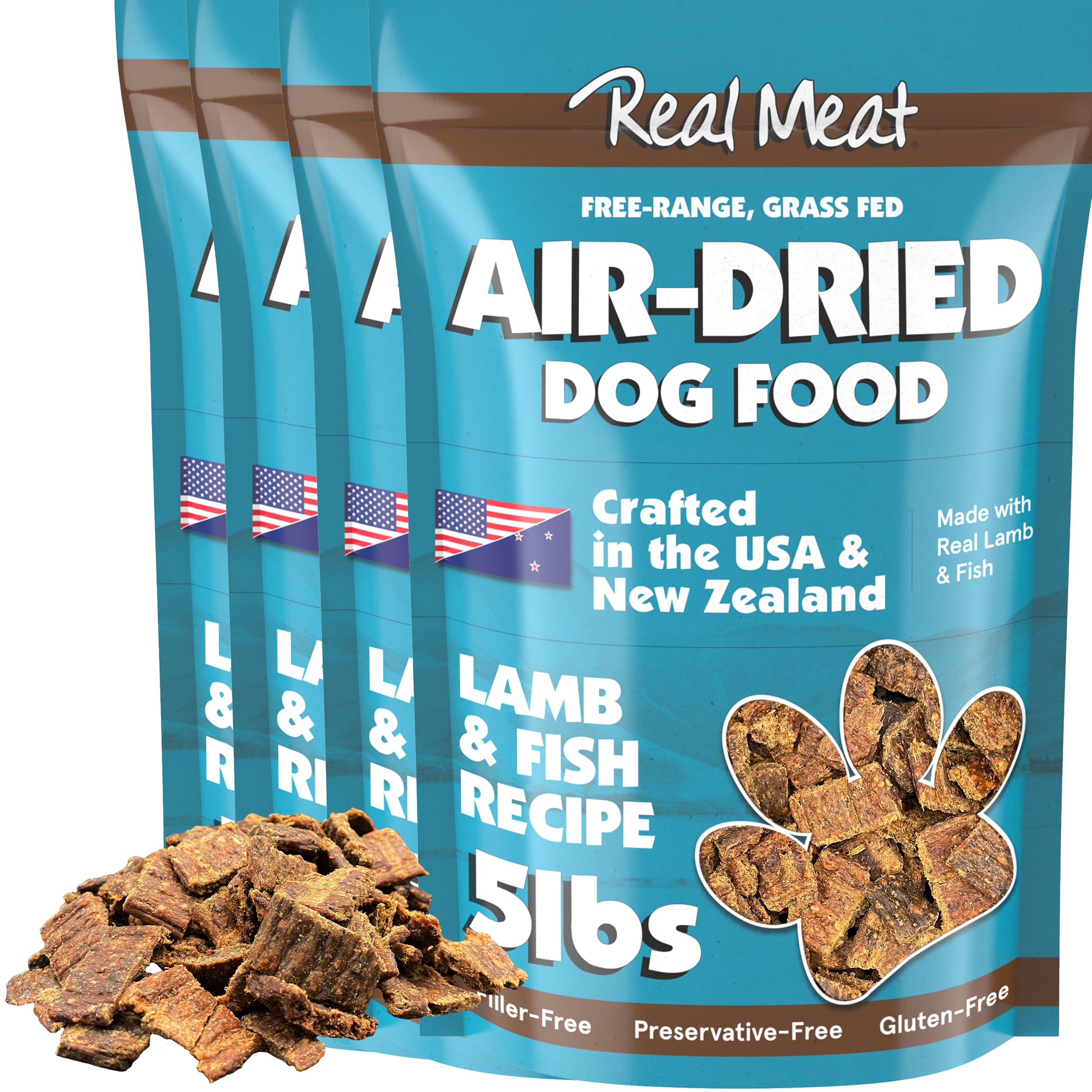 Real Meat Air Dried Dog Food w/ Real Lamb & Fish - Four 5lb Bag of Grain-Free Real Meat Dog Food Sourced from Free-Range Lamb & 