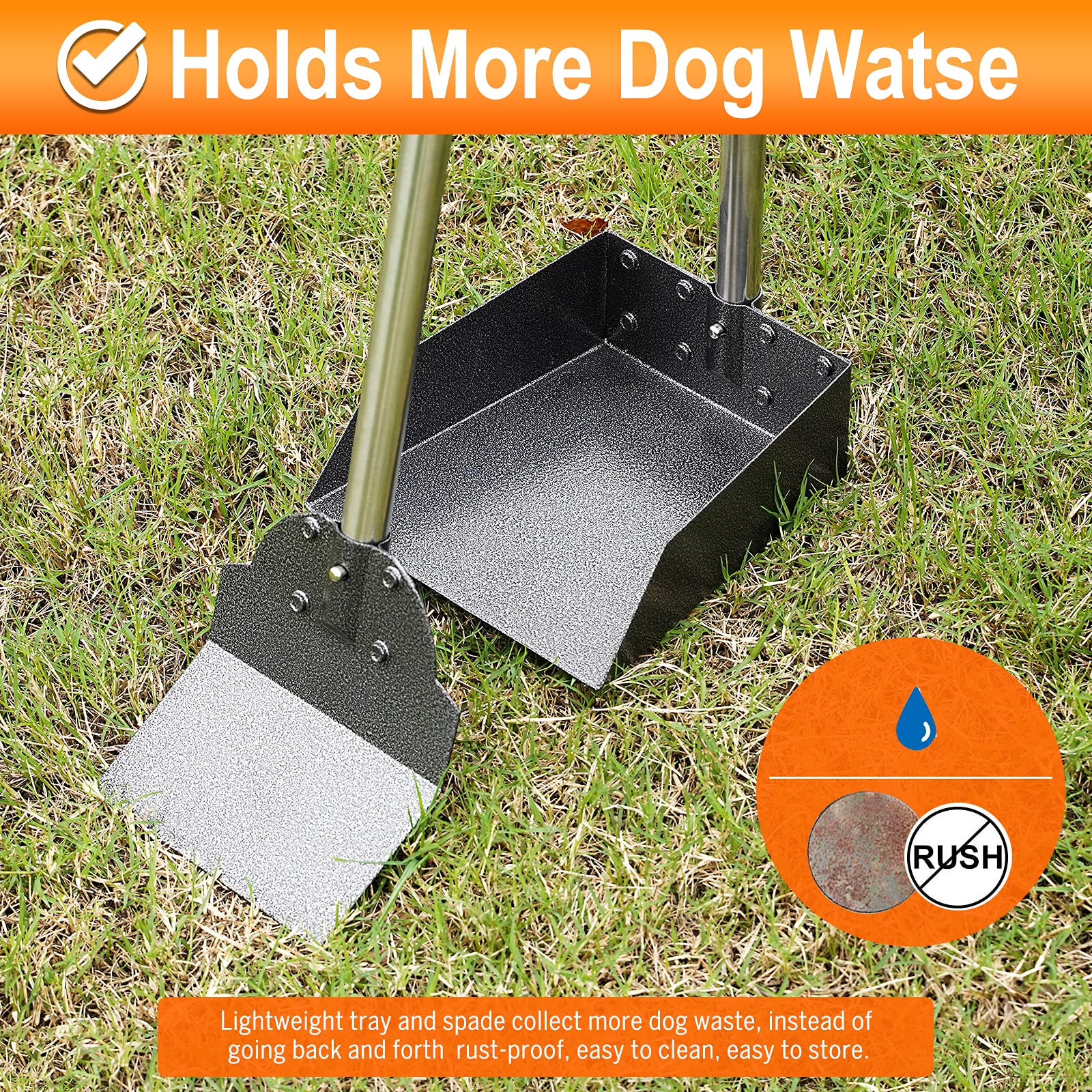 Luffwell Pooper Scooper For Large Dogs, Metal Aluminum Tray And Spade Poop Scoop Set With Adjustable Stainless Steel Long Handle