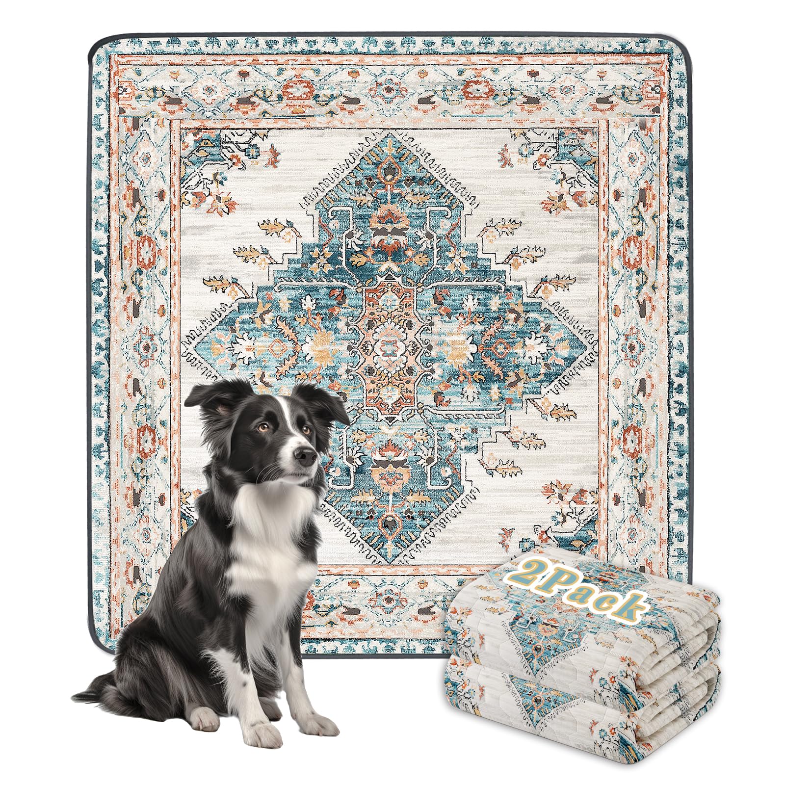 SCLOSE Washable Pee Pads for Dogs Large, 2 Pack, 48  x 48  Reusable Puppy Pads, Dog Playpen Mat, Super Absorbent Dog Pee Pads, W