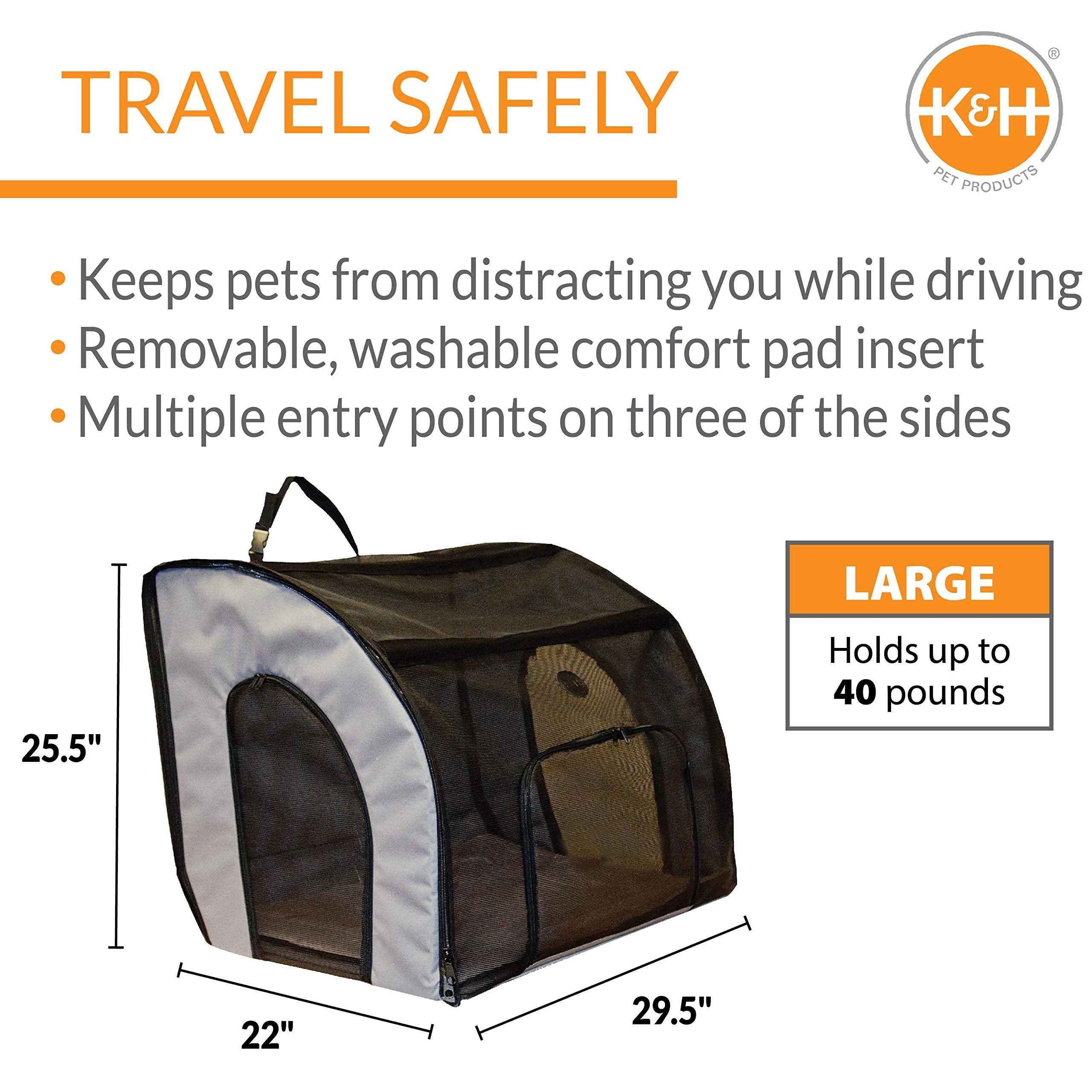 K&H Pet Products Enclosed Dog Car Seat, Travel Safety Carrier for Pets, Dog Travel Car Seat, Soft-Sided Covered Pet Carrier, Was