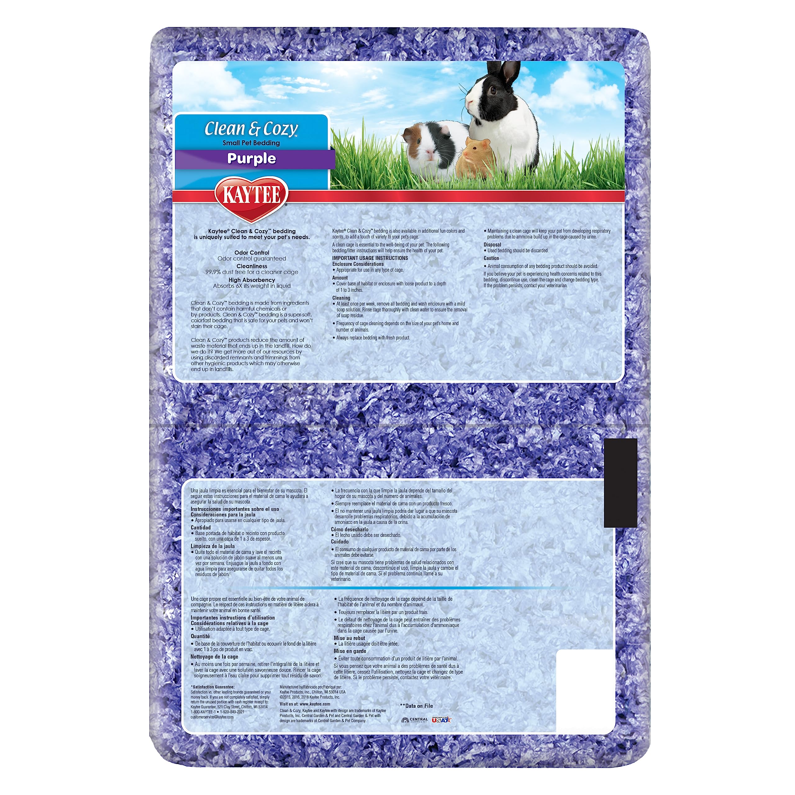 Kaytee Clean & Cozy Purple Bedding For Guinea Pigs, Rabbits, Hamsters, Gerbils And Chinchillas, 49.2 Liter