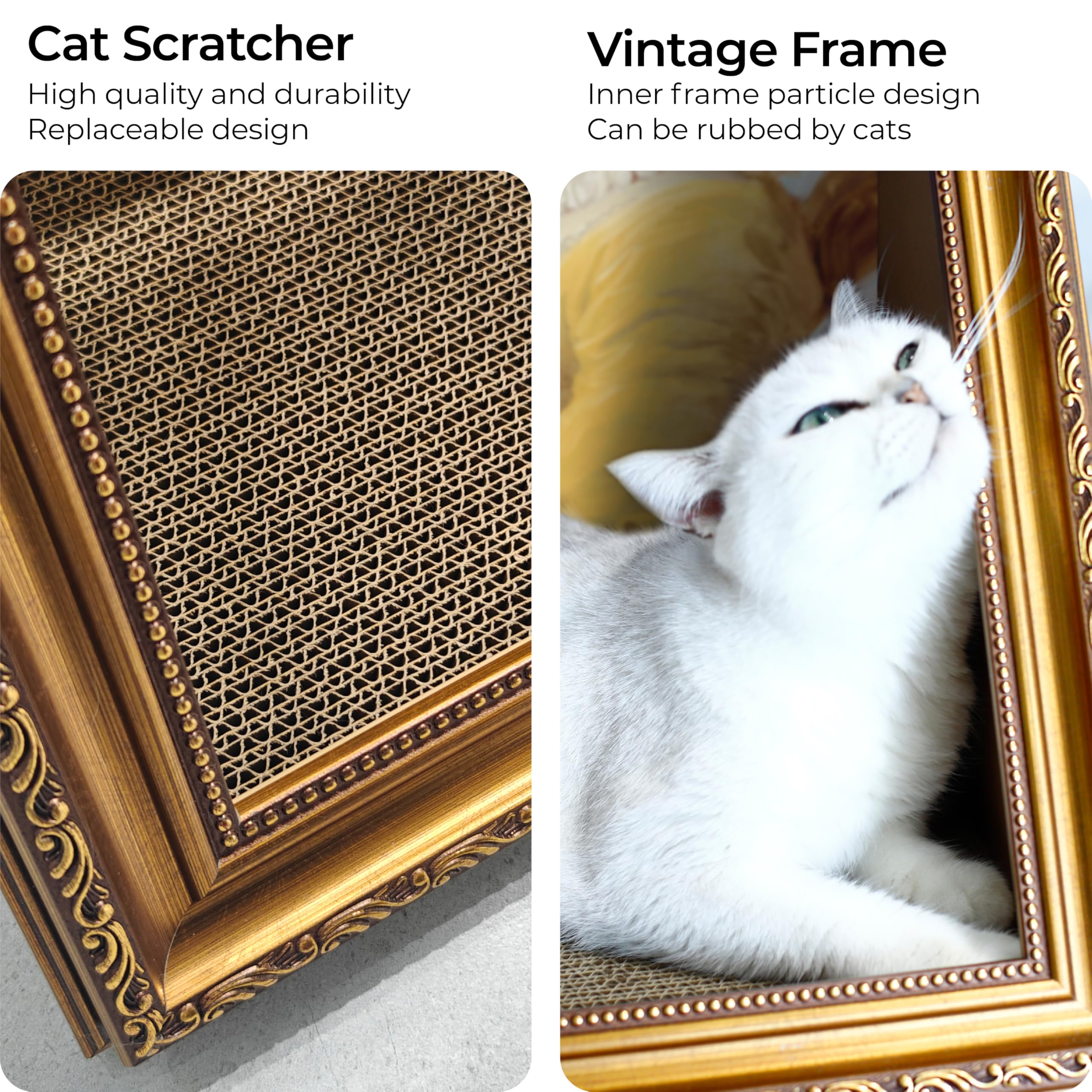 Cat Living In Famous Painting - Double-Sided Oil Painting Cat House With Scratcher Vintage Art Picture Frame Cardboard House Eas