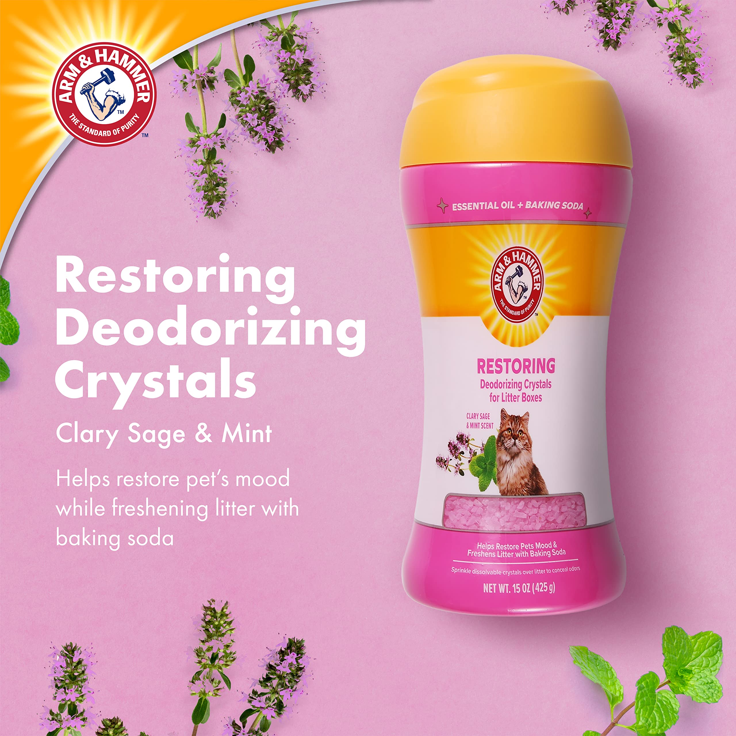 Arm & Hammer Deodorizing Cat Litter Crystals For Litter Boxes | Restoring Odor Neutralizing Eliminator In Clary Sage & Mint Scent | Box Odor Eliminator, 15 Oz